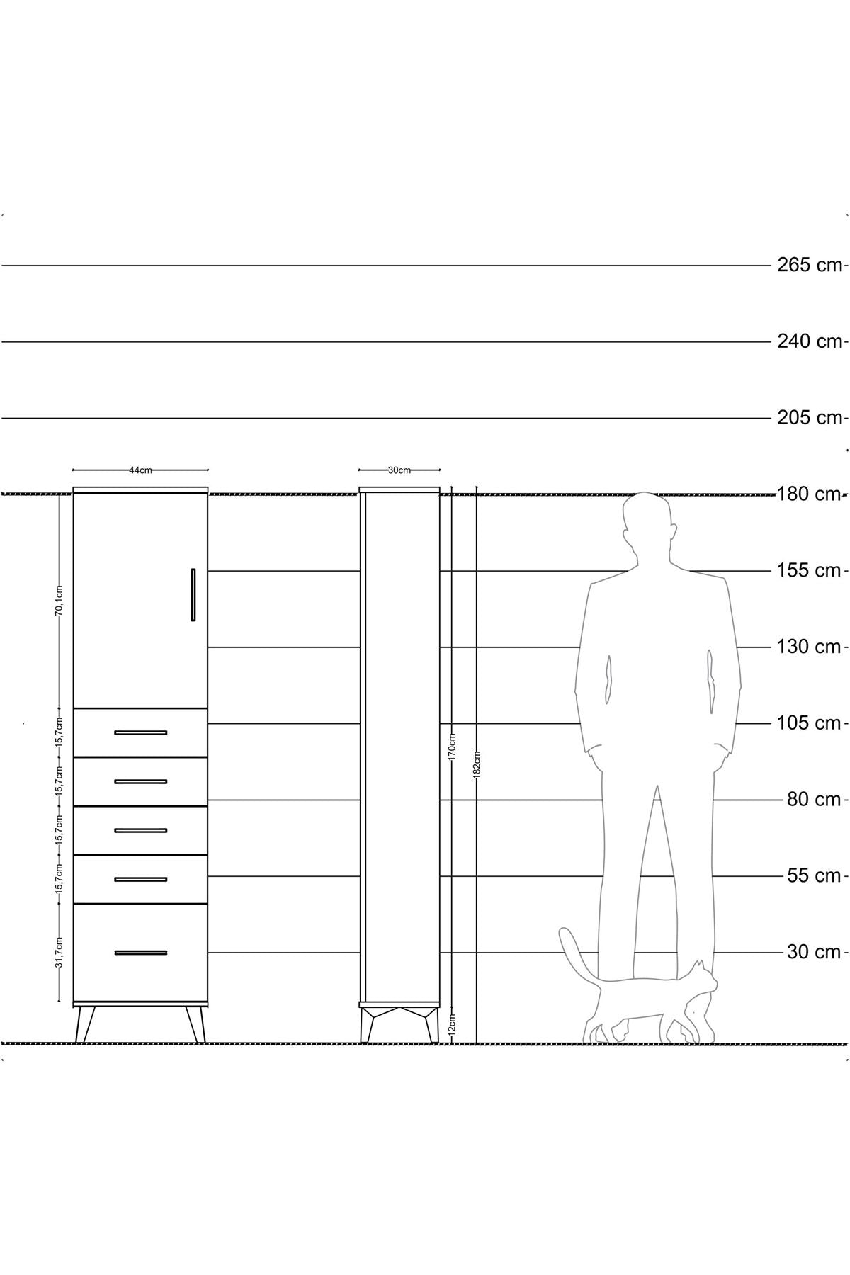 Arges Dolap Tek Raflı 5 Çekmeceli Tek Kapaklı 44x30x182 Antrasit-Aytaşı