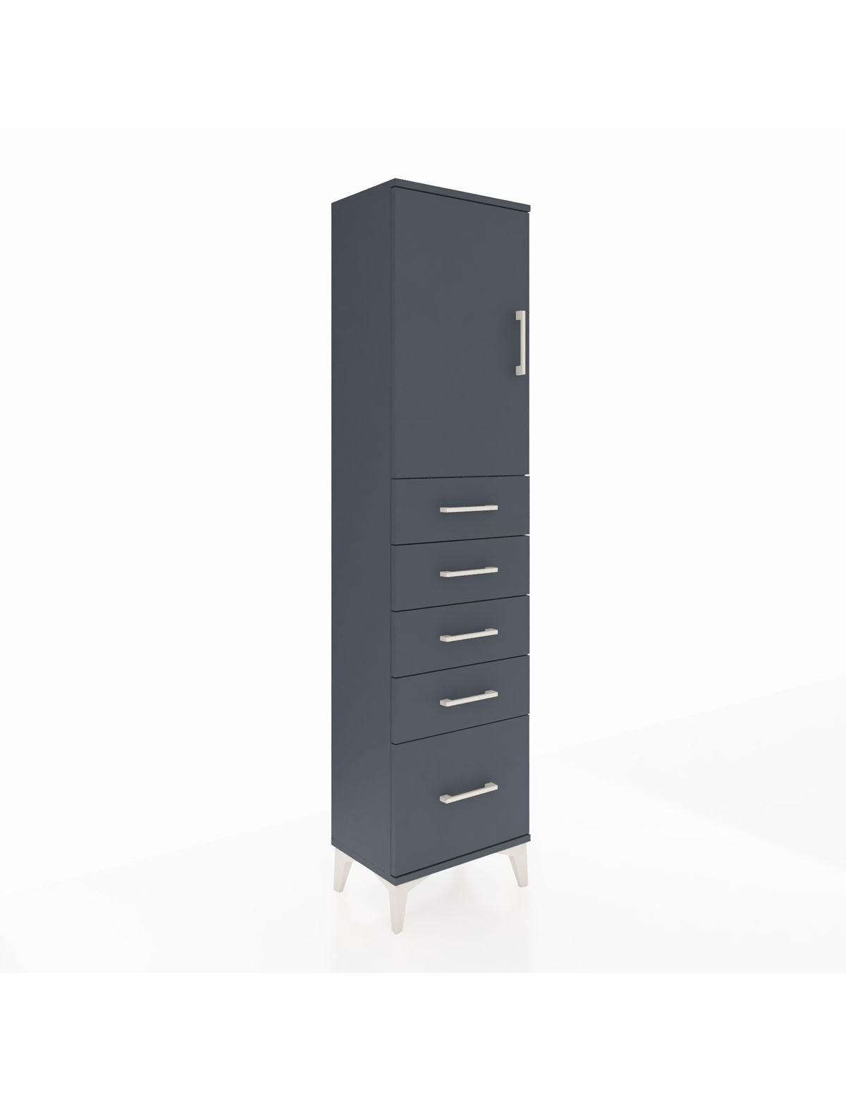 Arges Dolap Tek Raflı 5 Çekmeceli Tek Kapaklı 44x30x182 Antrasit-Antrasit