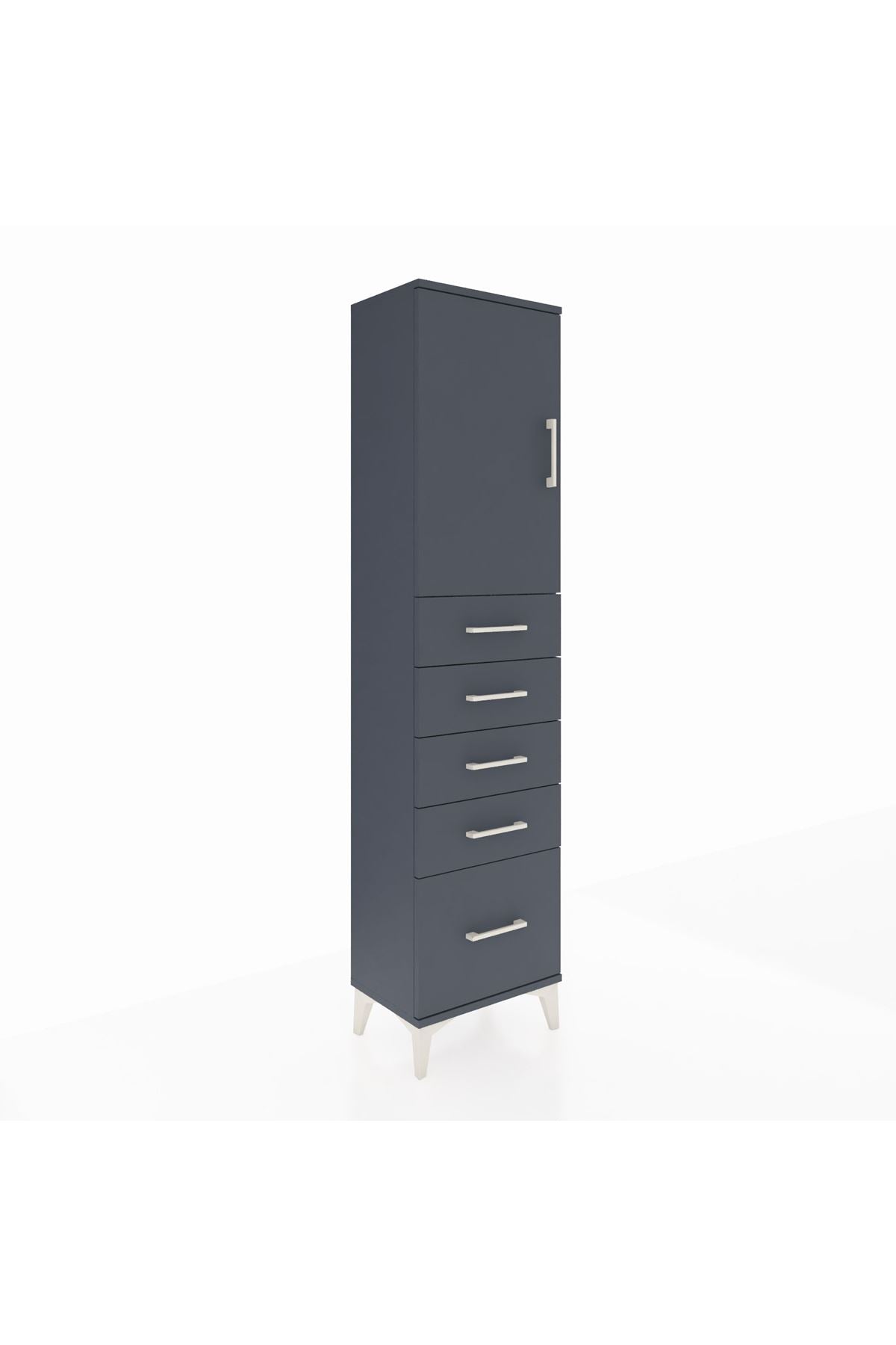 Arges Dolap Tek Raflı 5 Çekmeceli Tek Kapaklı 44x30x182 Antrasit-Antrasit
