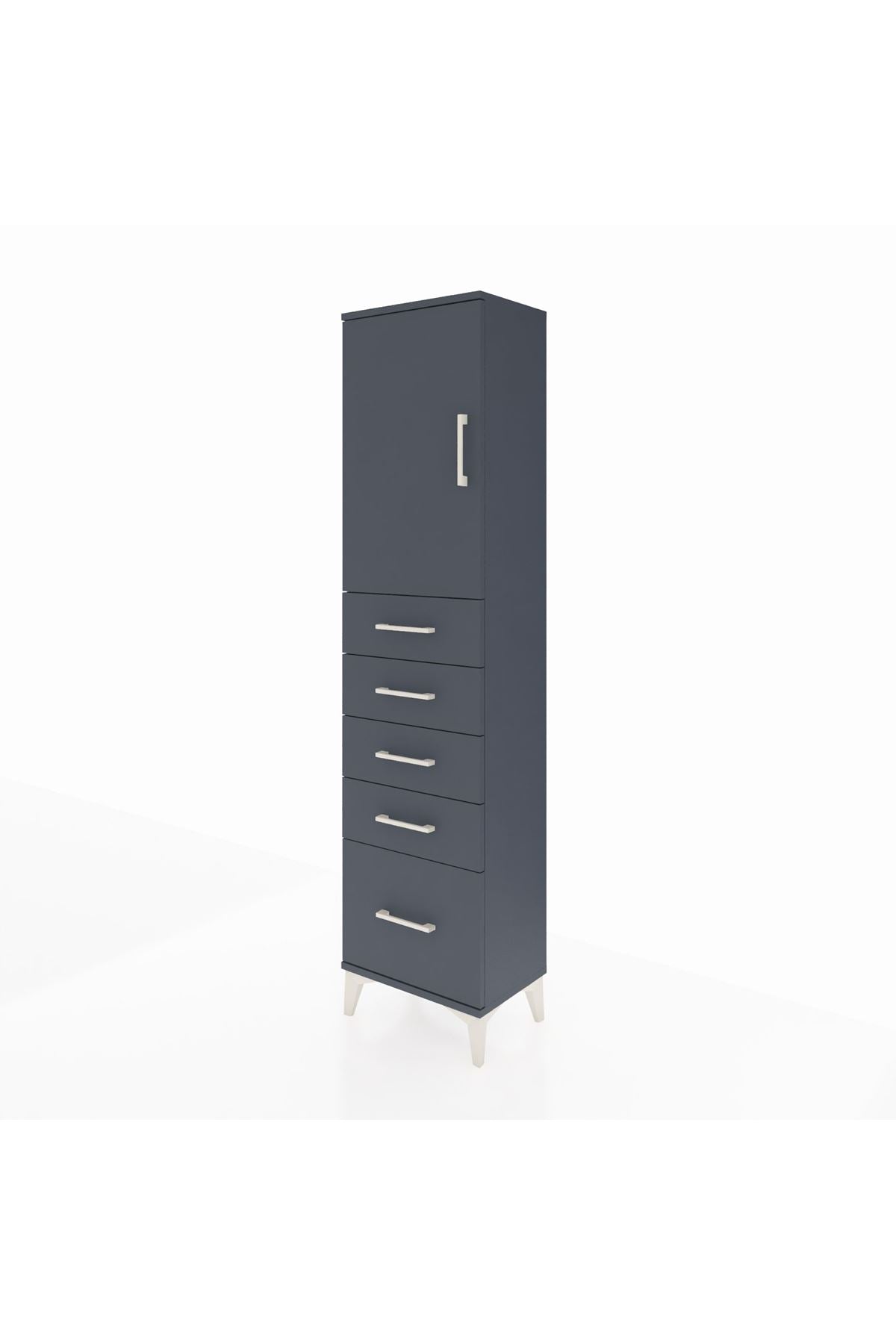 Arges Dolap Tek Raflı 5 Çekmeceli Tek Kapaklı 44x30x182 Antrasit-Antrasit