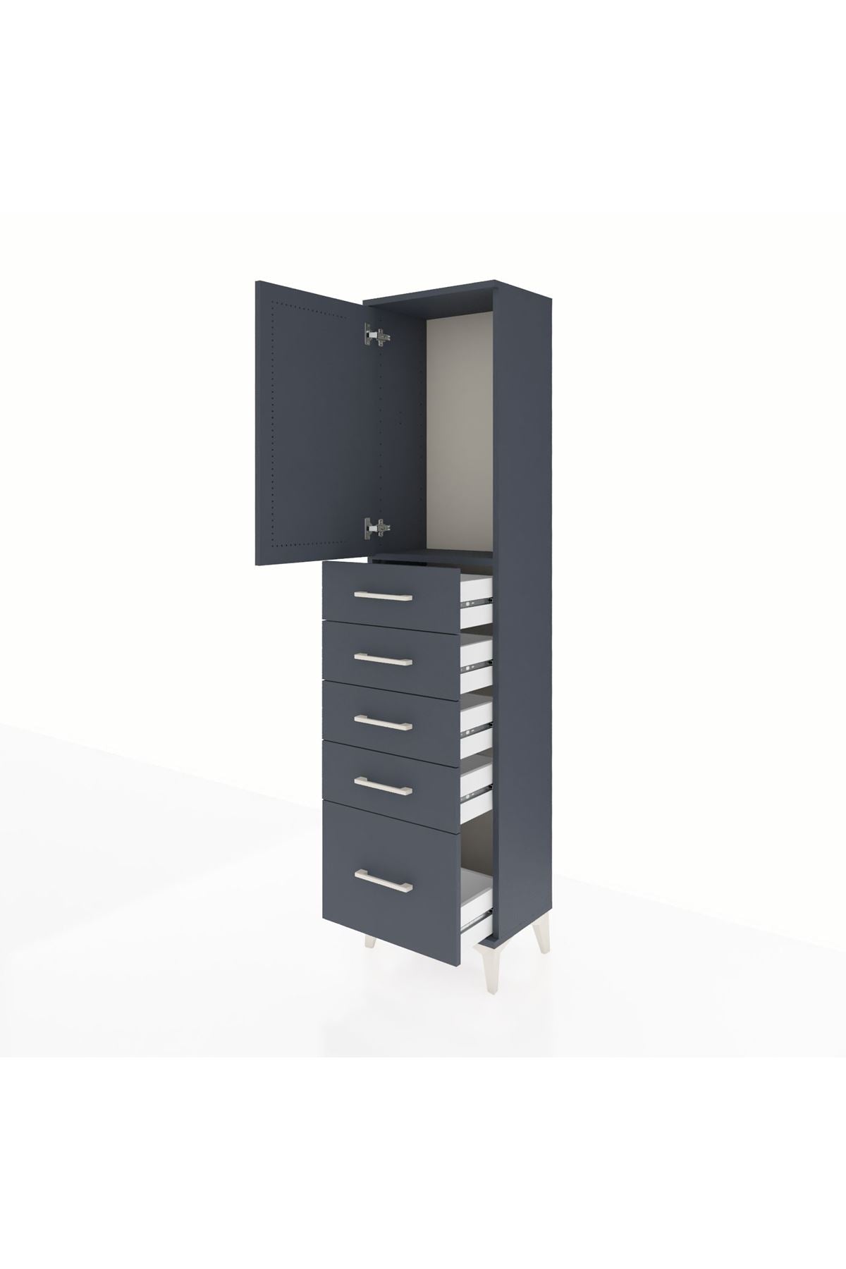 Arges Dolap Tek Raflı 5 Çekmeceli Tek Kapaklı 44x30x182 Antrasit-Antrasit