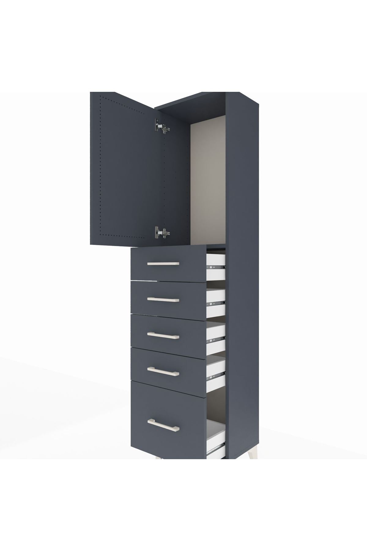 Arges Dolap Tek Raflı 5 Çekmeceli Tek Kapaklı 44x30x182 Antrasit-Antrasit