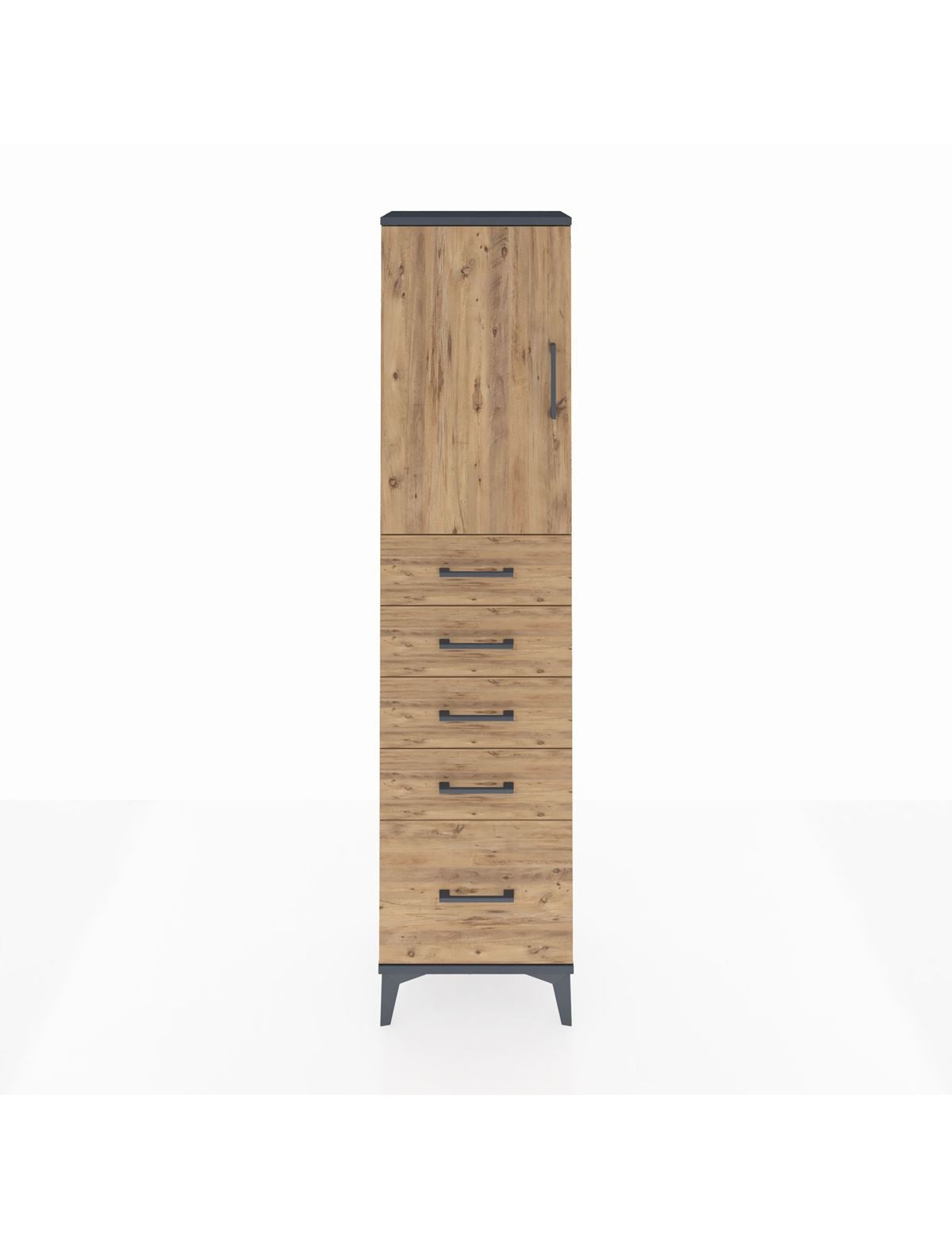 Arges Dolap Tek Raflı 5 Çekmeceli Tek Kapaklı 44x30x182 Antrasit-Çam