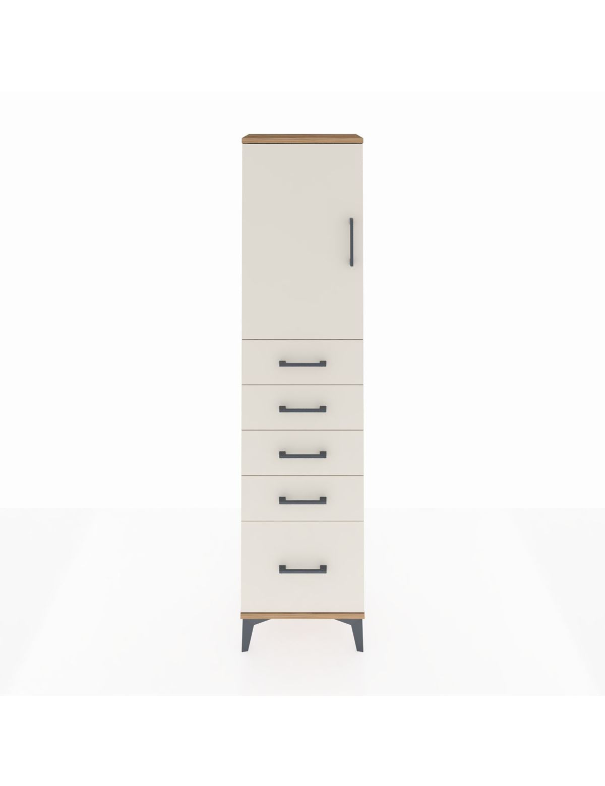 Arges Dolap Tek Raflı 5 Çekmeceli Tek Kapaklı 44x30x182 Çam-Aytaşı