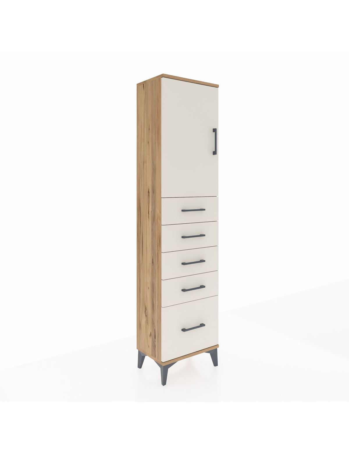 Arges Dolap Tek Raflı 5 Çekmeceli Tek Kapaklı 44x30x182 Çam-Aytaşı