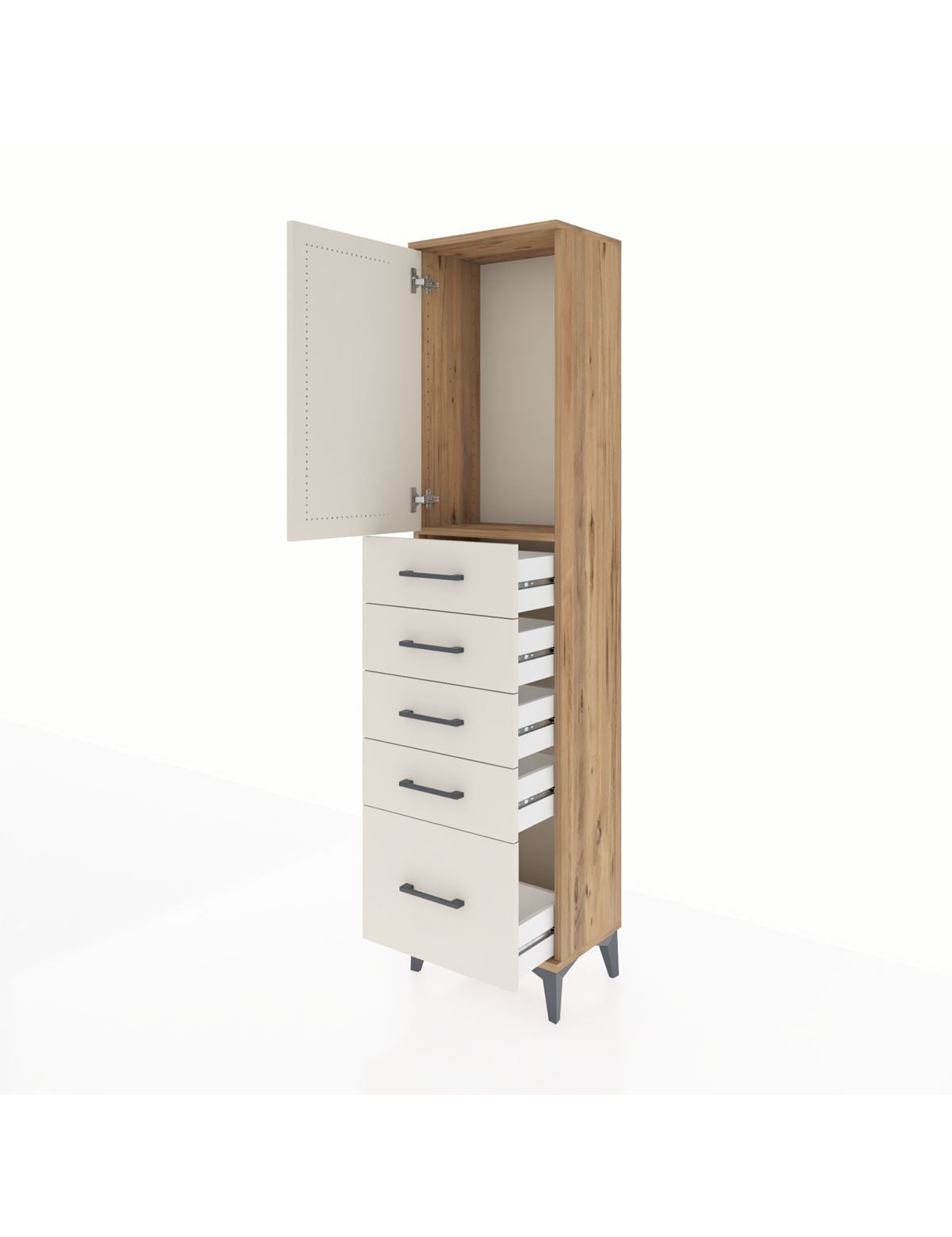 Arges Dolap Tek Raflı 5 Çekmeceli Tek Kapaklı 44x30x182 - S22M012V7A
