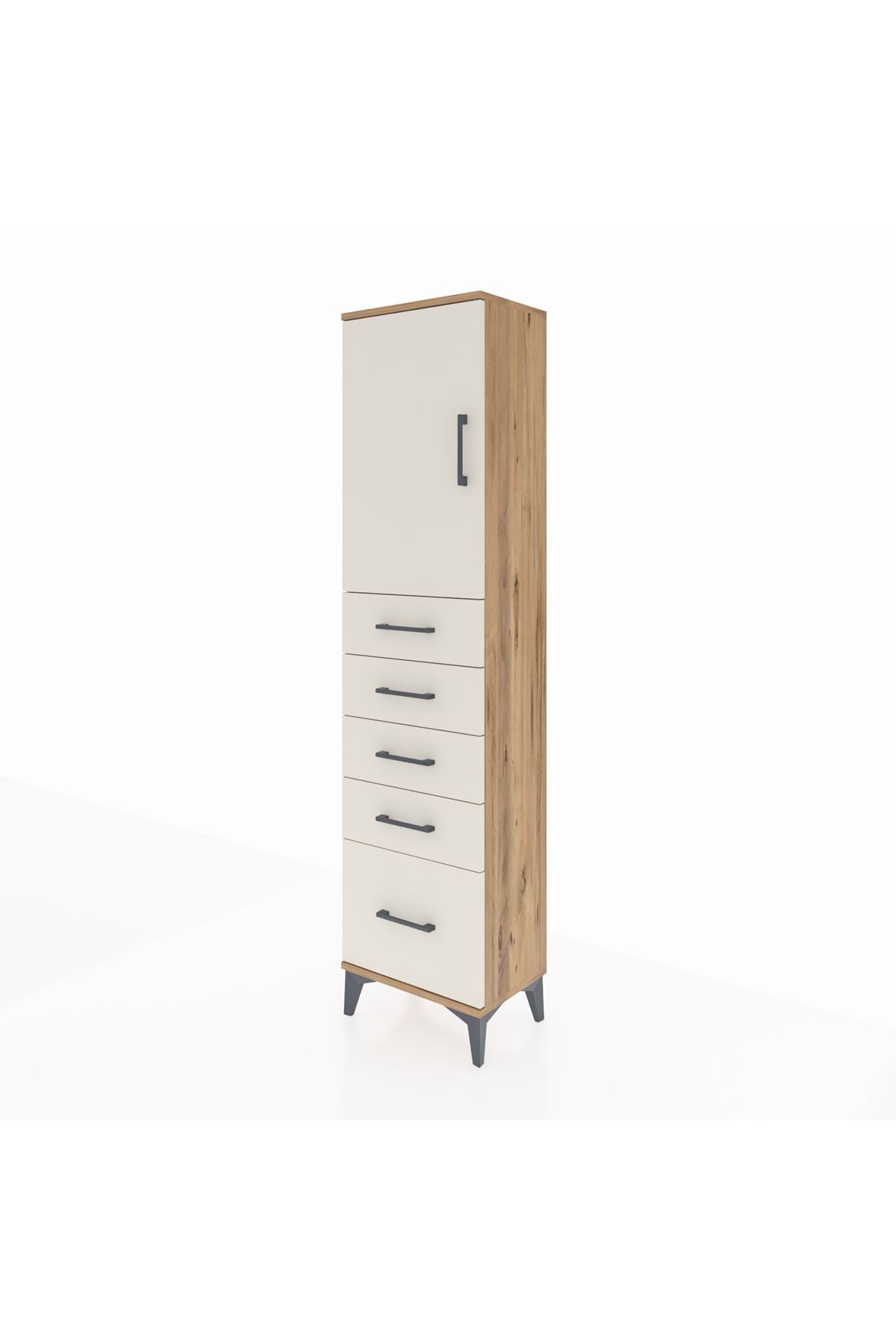 Arges Dolap Tek Raflı 5 Çekmeceli Tek Kapaklı 44x30x182 Çam-Aytaşı