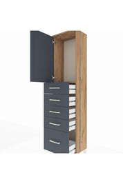 Arges Dolap Tek Raflı 5 Çekmeceli Tek Kapaklı 44x30x182 Çam-Antrasit