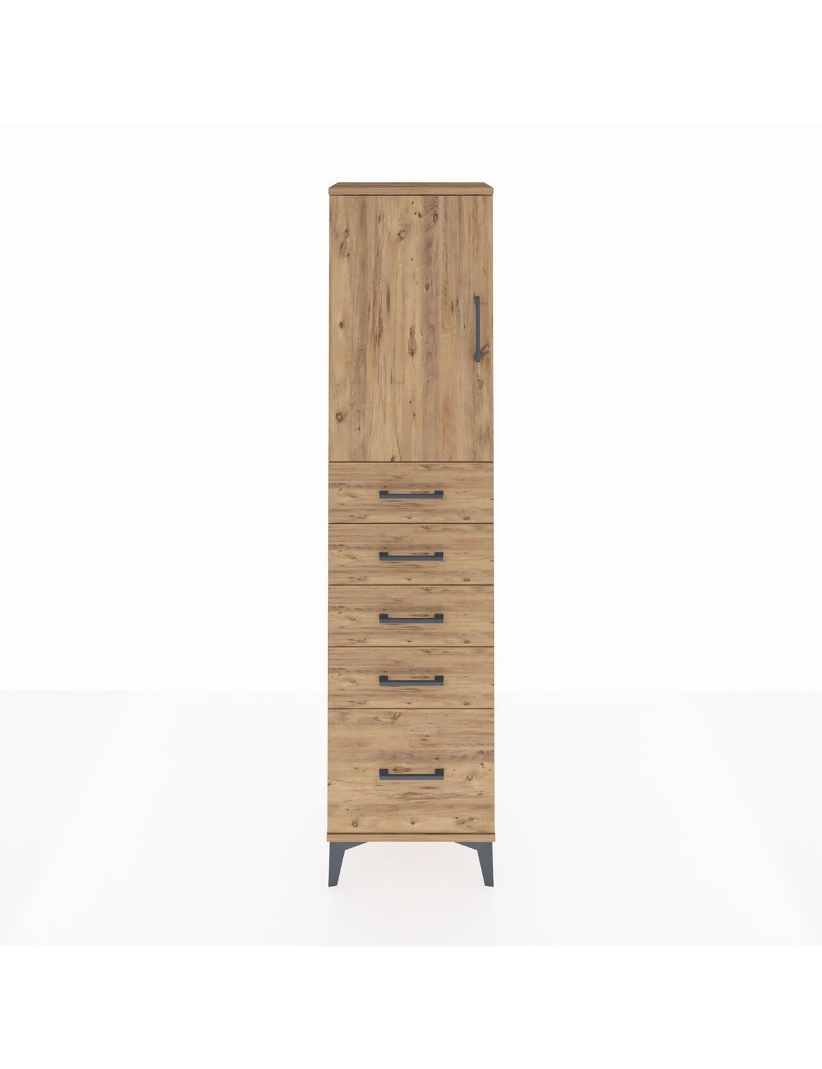 Arges Dolap Tek Raflı 5 Çekmeceli Tek Kapaklı 44x30x182 Çam-Çam