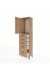 Arges Dolap Tek Raflı 5 Çekmeceli Tek Kapaklı 44x30x182 Çam-Çam