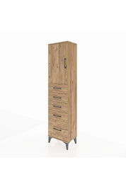 Arges Dolap Tek Raflı 5 Çekmeceli Tek Kapaklı 44x30x182 Çam-Çam