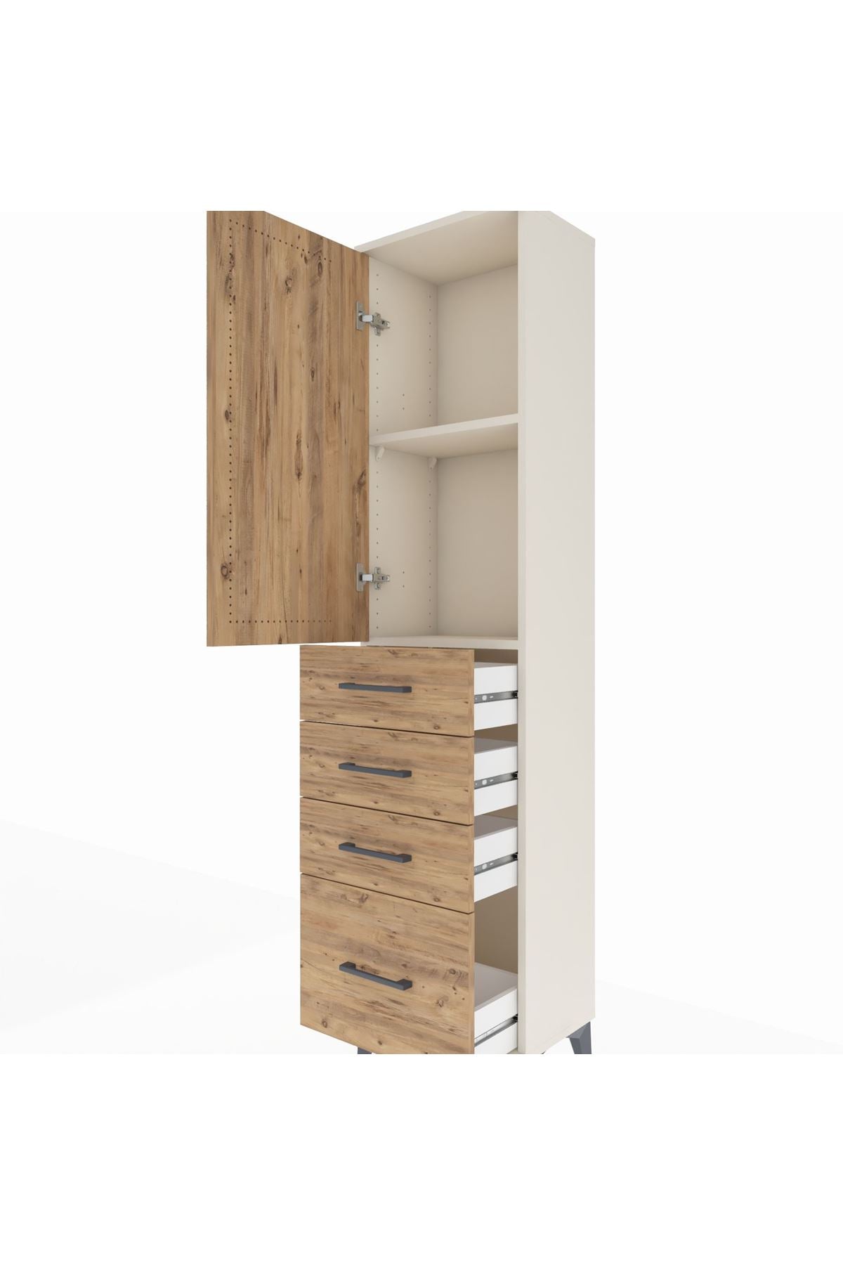 Arges Dolap 2 Raflı 4 Çekmeceli Tek Kapaklı 44x30x182 Aytaşı-Çam