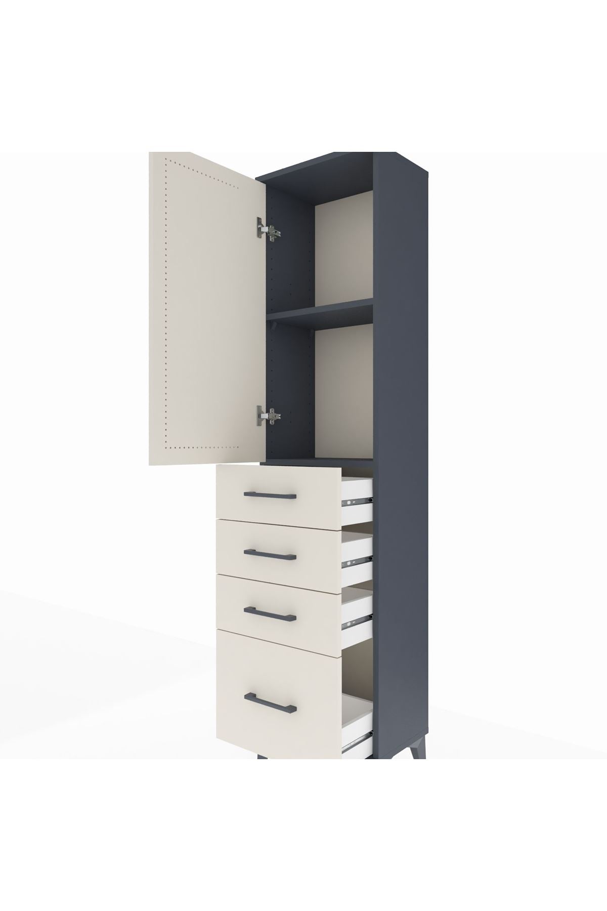 Arges Dolap 2 Raflı 4 Çekmeceli Tek Kapaklı 44x30x182 Antrasit-Aytaşı