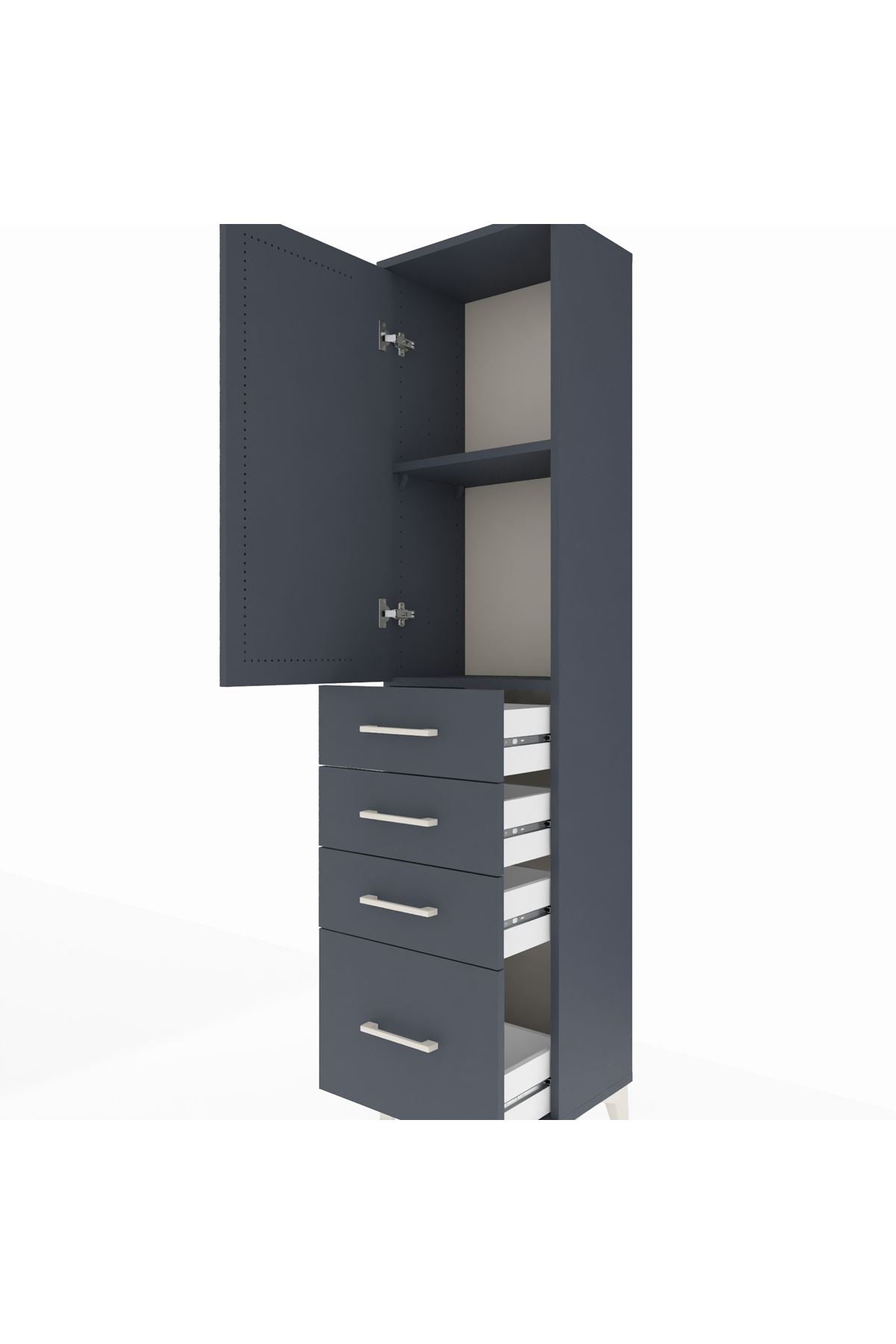 Arges Dolap 2 Raflı 4 Çekmeceli Tek Kapaklı 44x30x182 Antrasit-Antrasit