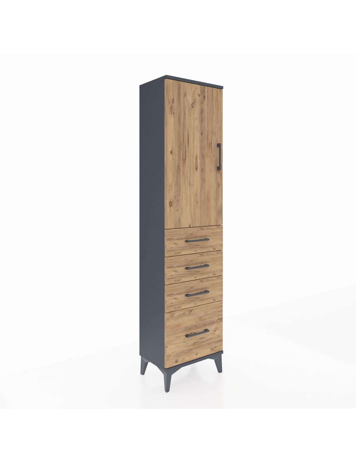 Arges Dolap 2 Raflı 4 Çekmeceli Tek Kapaklı 44x30x182 Antrasit-Çam