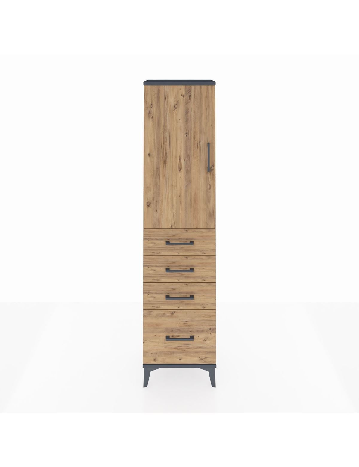 Arges Dolap 2 Raflı 4 Çekmeceli Tek Kapaklı 44x30x182 Antrasit-Çam