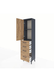 Arges Dolap 2 Raflı 4 Çekmeceli Tek Kapaklı 44x30x182 Antrasit-Çam