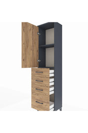 Arges Dolap 2 Raflı 4 Çekmeceli Tek Kapaklı 44x30x182 Antrasit-Çam