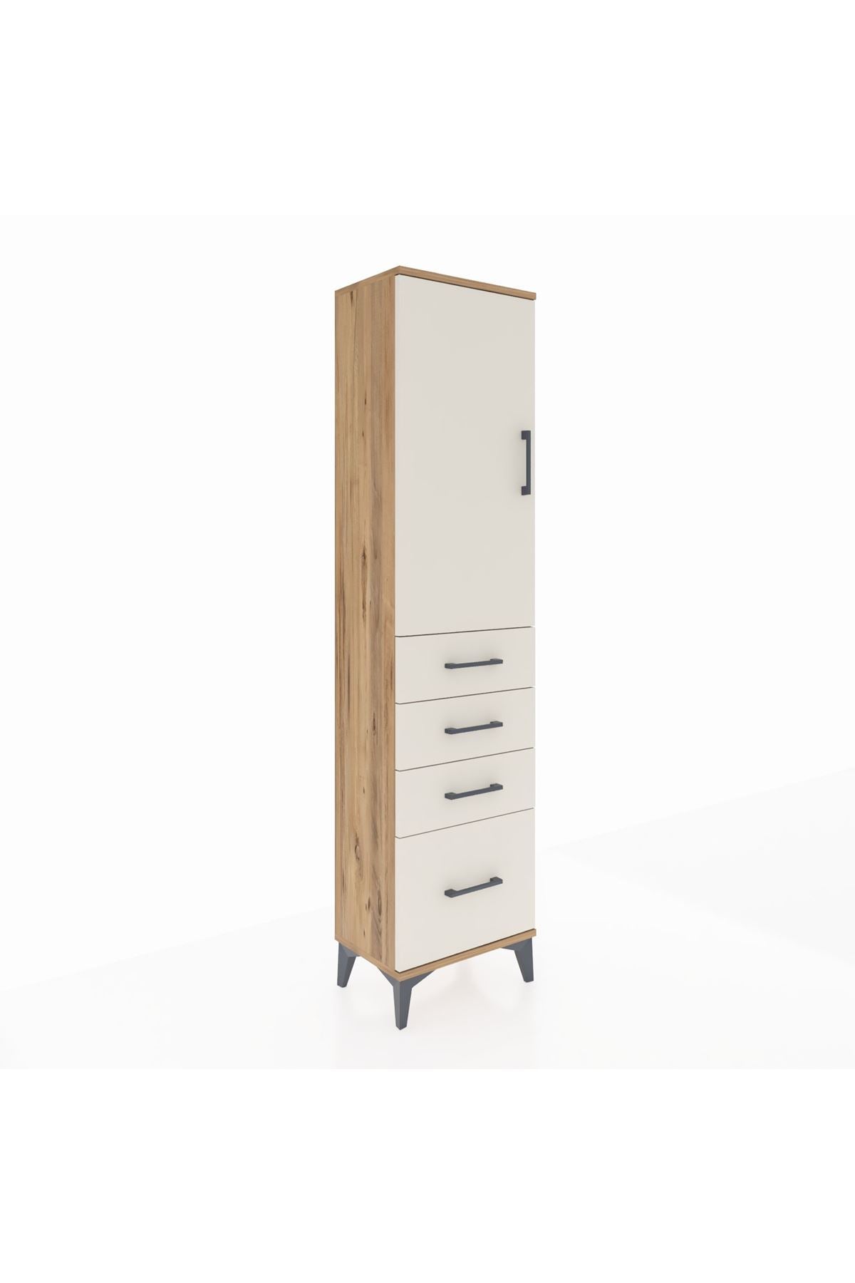 Arges Dolap 2 Raflı 4 Çekmeceli Tek Kapaklı 44x30x182 Çam-Aytaşı