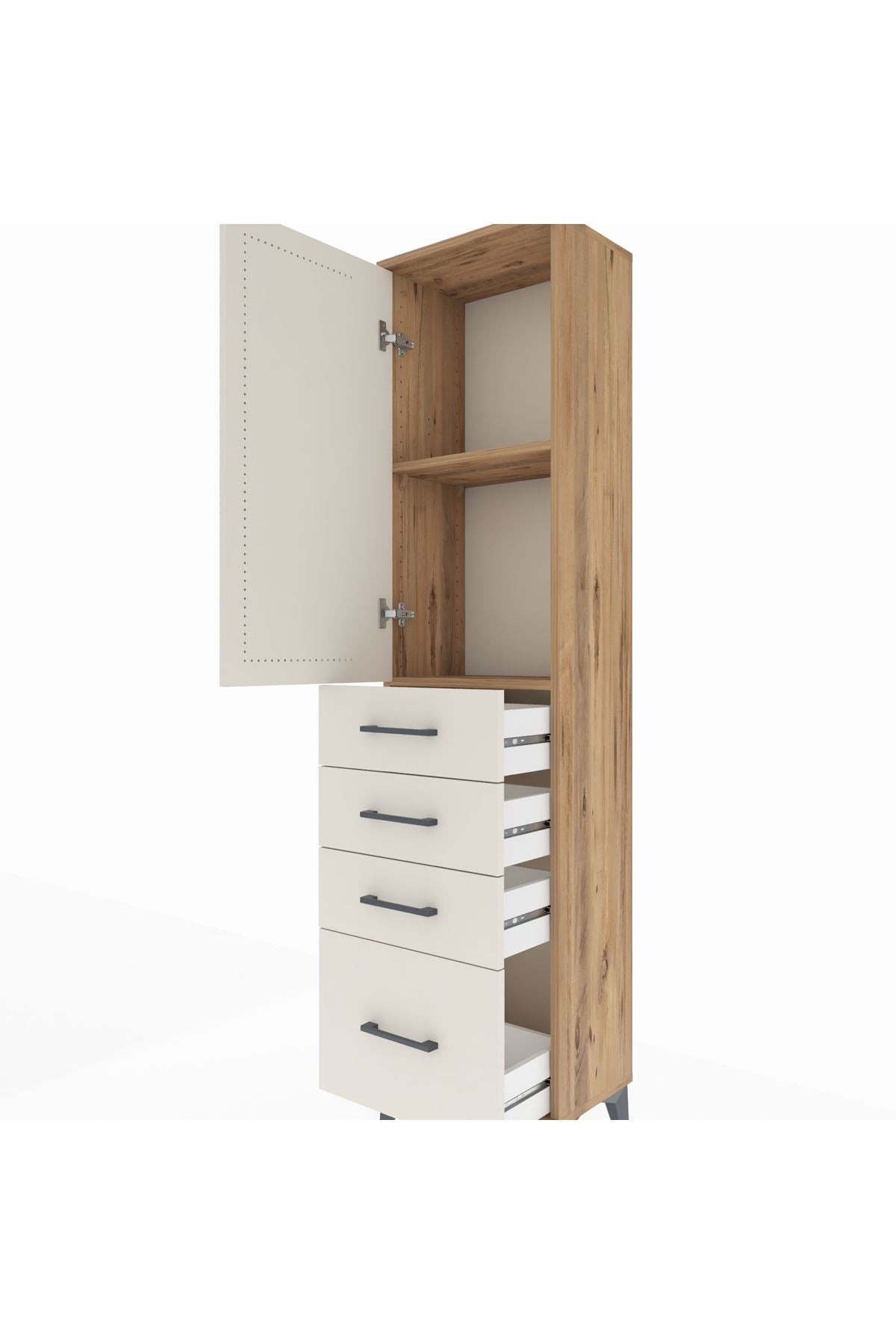 Arges Dolap 2 Raflı 4 Çekmeceli Tek Kapaklı 44x30x182 Çam-Aytaşı