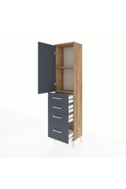 Arges Dolap 2 Raflı 4 Çekmeceli Tek Kapaklı 44x30x182 Çam-Antrasit