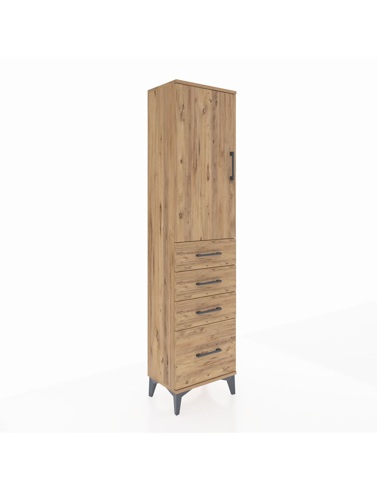 Arges Dolap 2 Raflı 4 Çekmeceli Tek Kapaklı 44x30x182 Çam-Çam