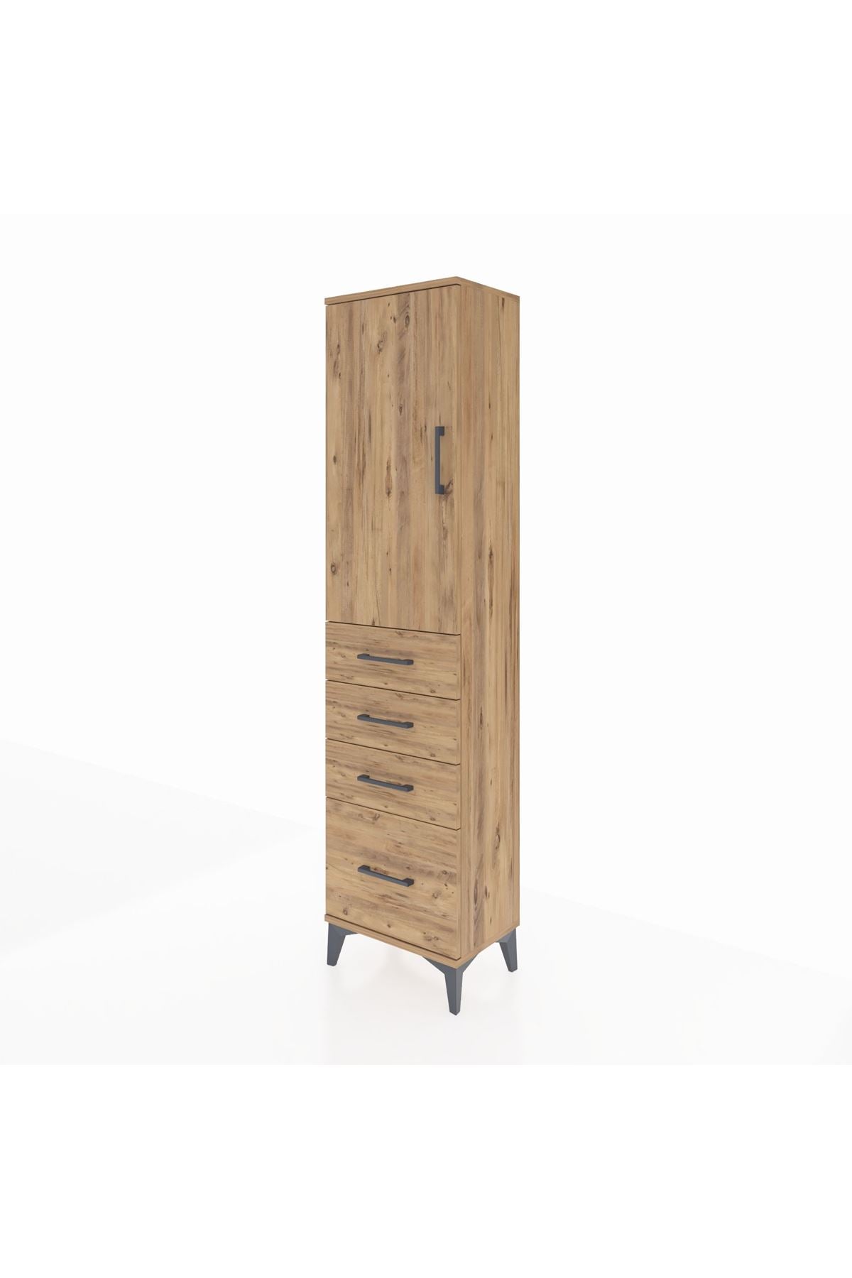 Arges Dolap 2 Raflı 4 Çekmeceli Tek Kapaklı 44x30x182 Çam-Çam