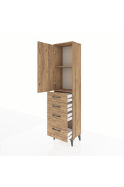 Arges Dolap 2 Raflı 4 Çekmeceli Tek Kapaklı 44x30x182 Çam-Çam