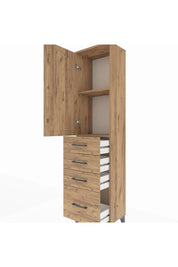 Arges Dolap 2 Raflı 4 Çekmeceli Tek Kapaklı 44x30x182 Çam-Çam