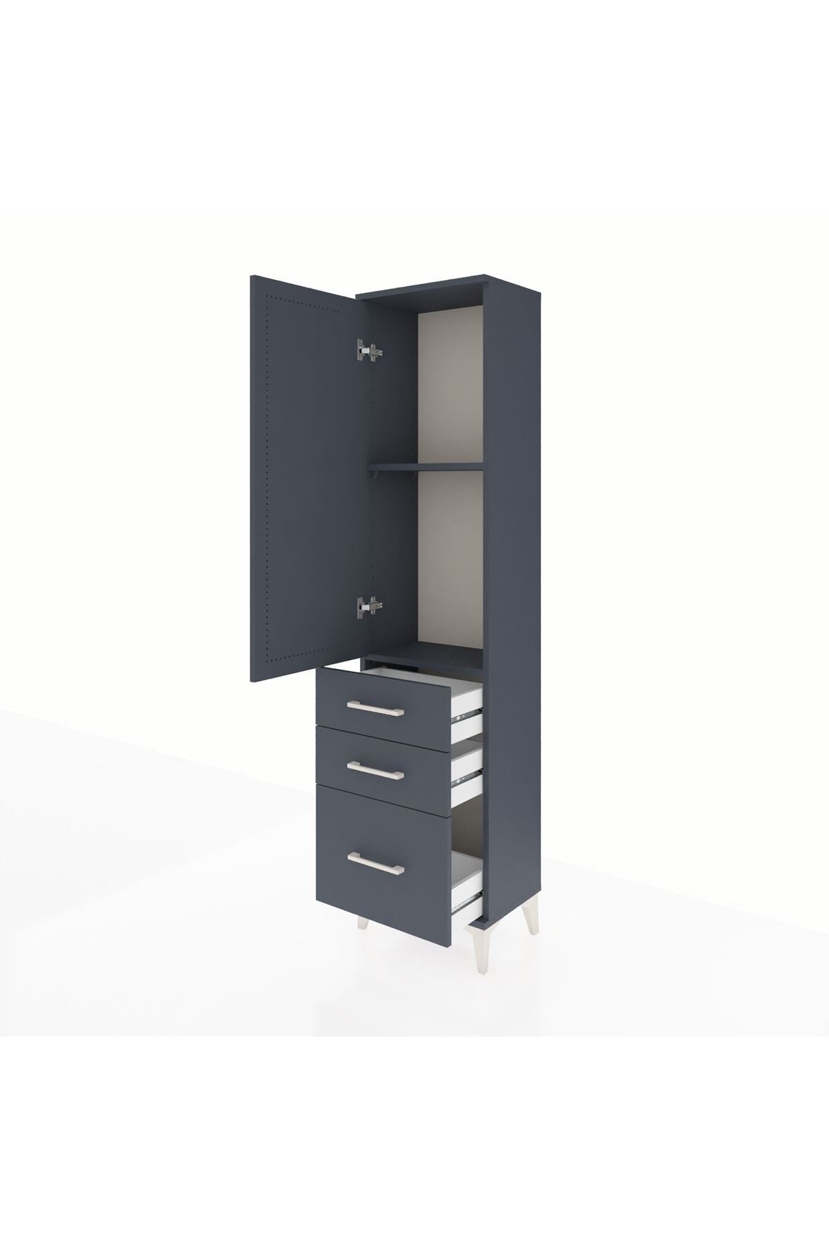 Arges Dolap 2 Raflı 3 Çekmeceli Tek Kapaklı 44x30x182 Antrasit-Antrasit