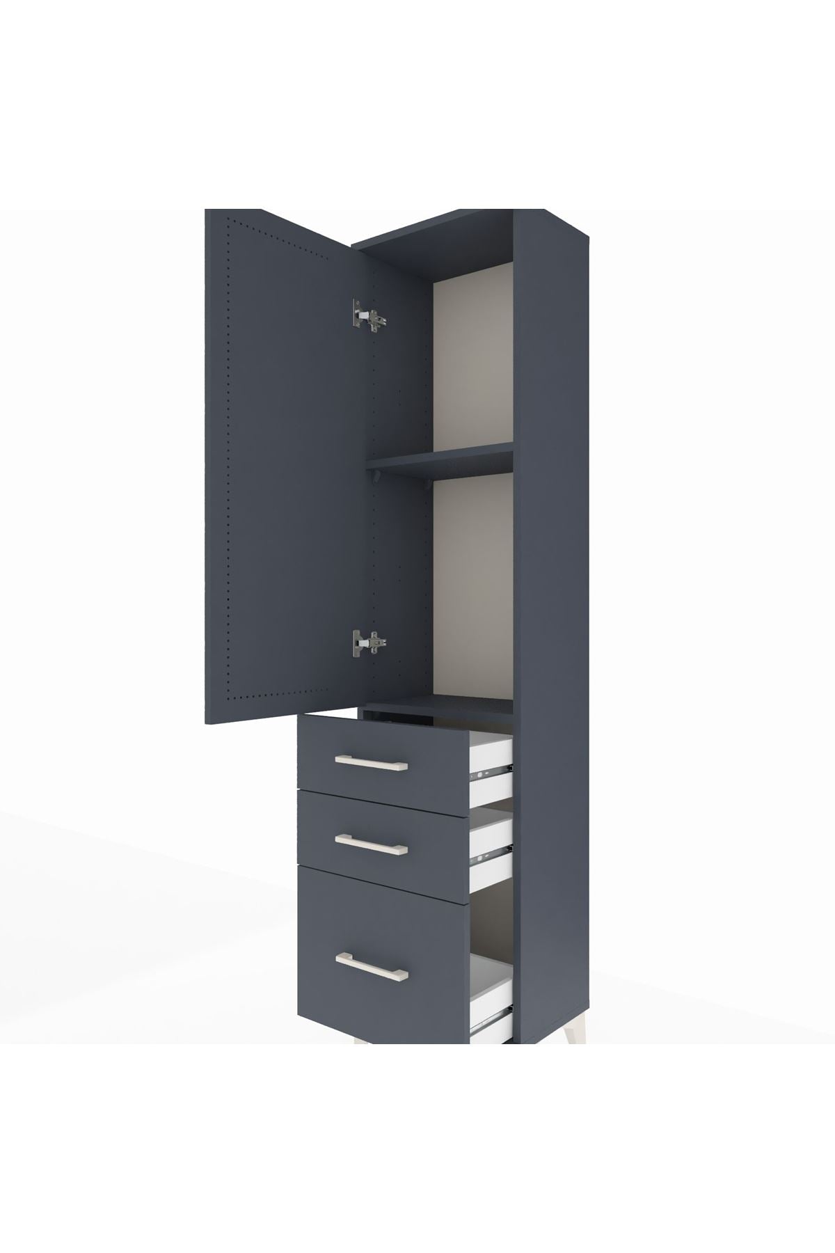 Arges Dolap 2 Raflı 3 Çekmeceli Tek Kapaklı 44x30x182 Antrasit-Antrasit