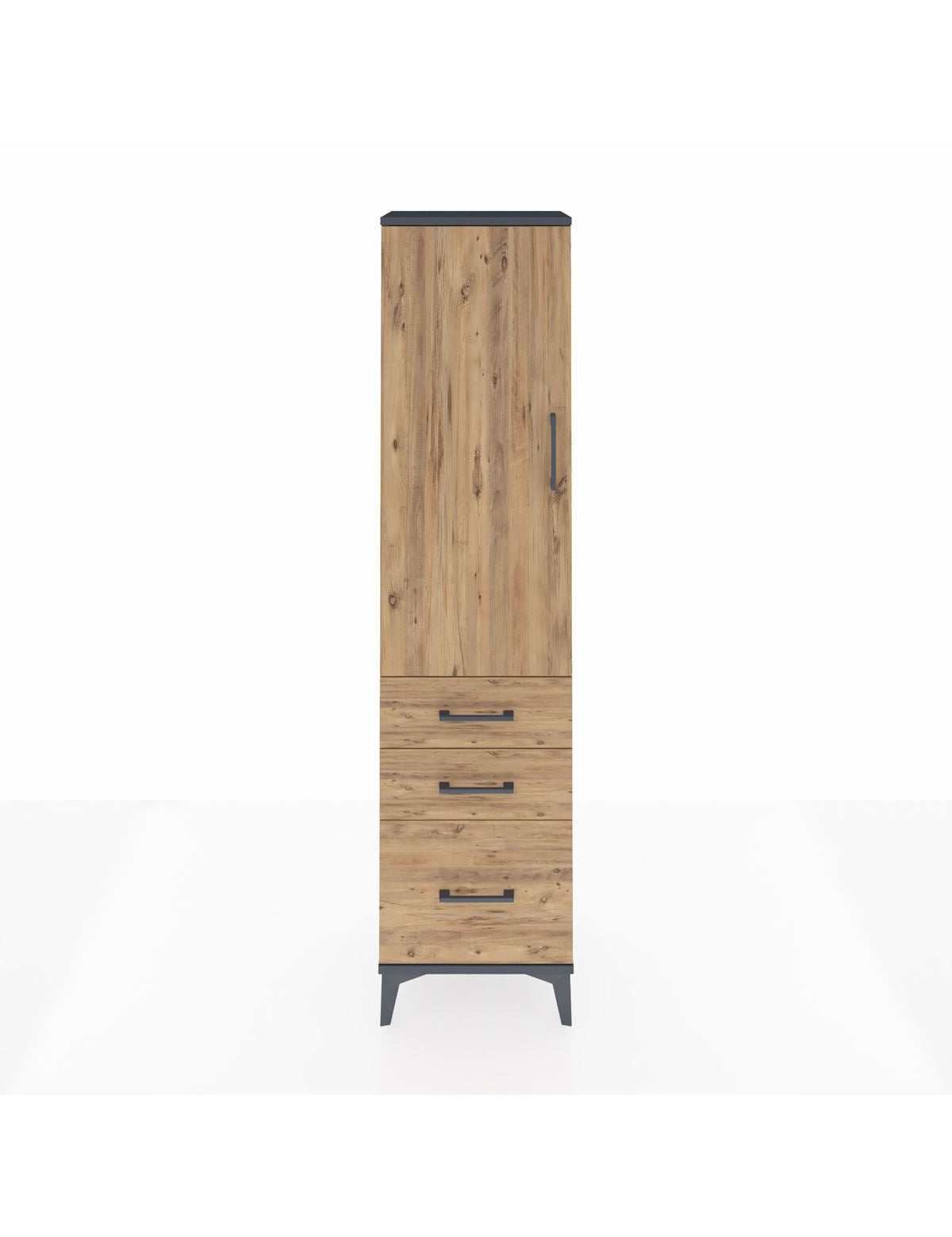 Arges Dolap 2 Raflı 3 Çekmeceli Tek Kapaklı 44x30x182 Antrasit-Çam