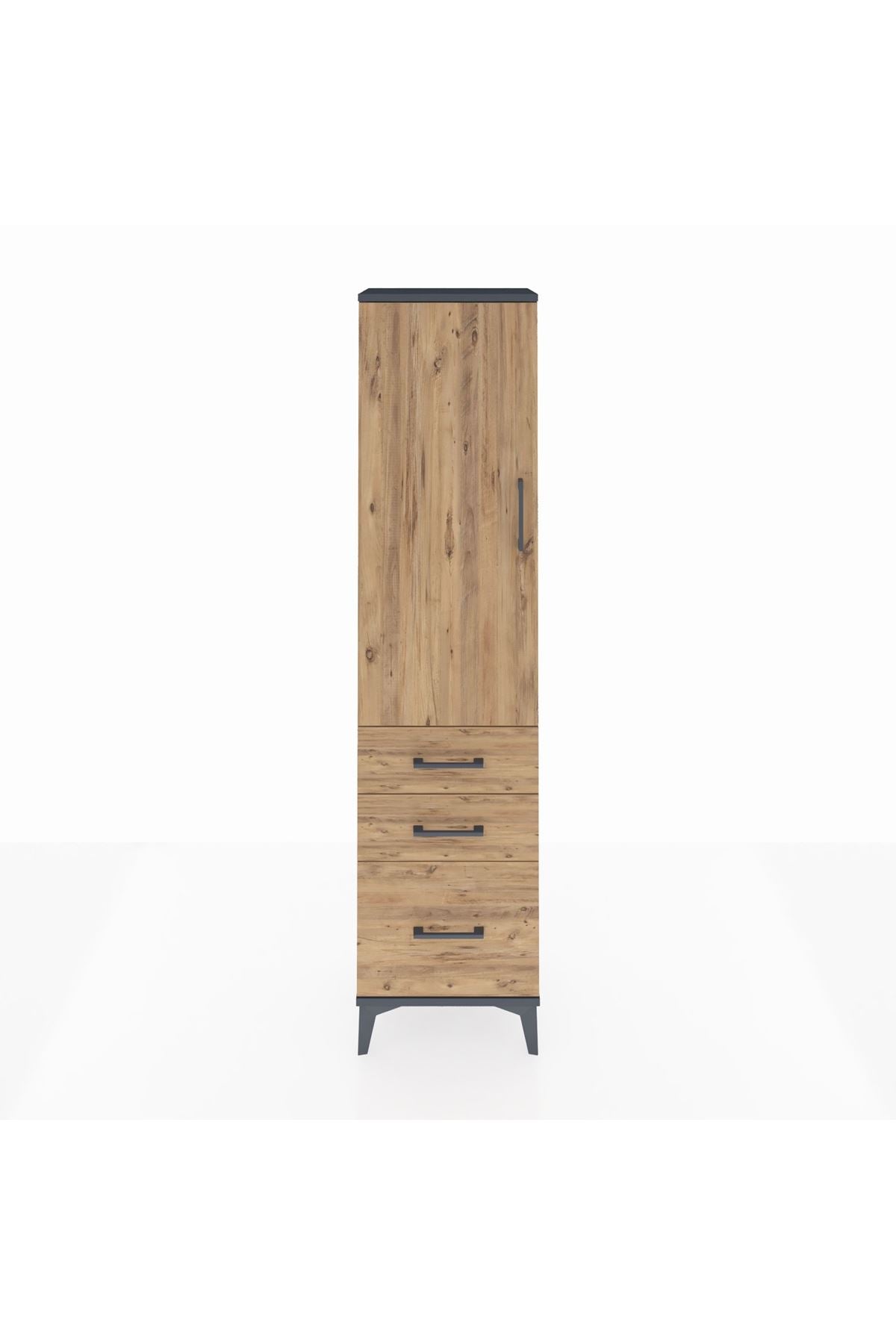 Arges Dolap 2 Raflı 3 Çekmeceli Tek Kapaklı 44x30x182 Antrasit-Çam