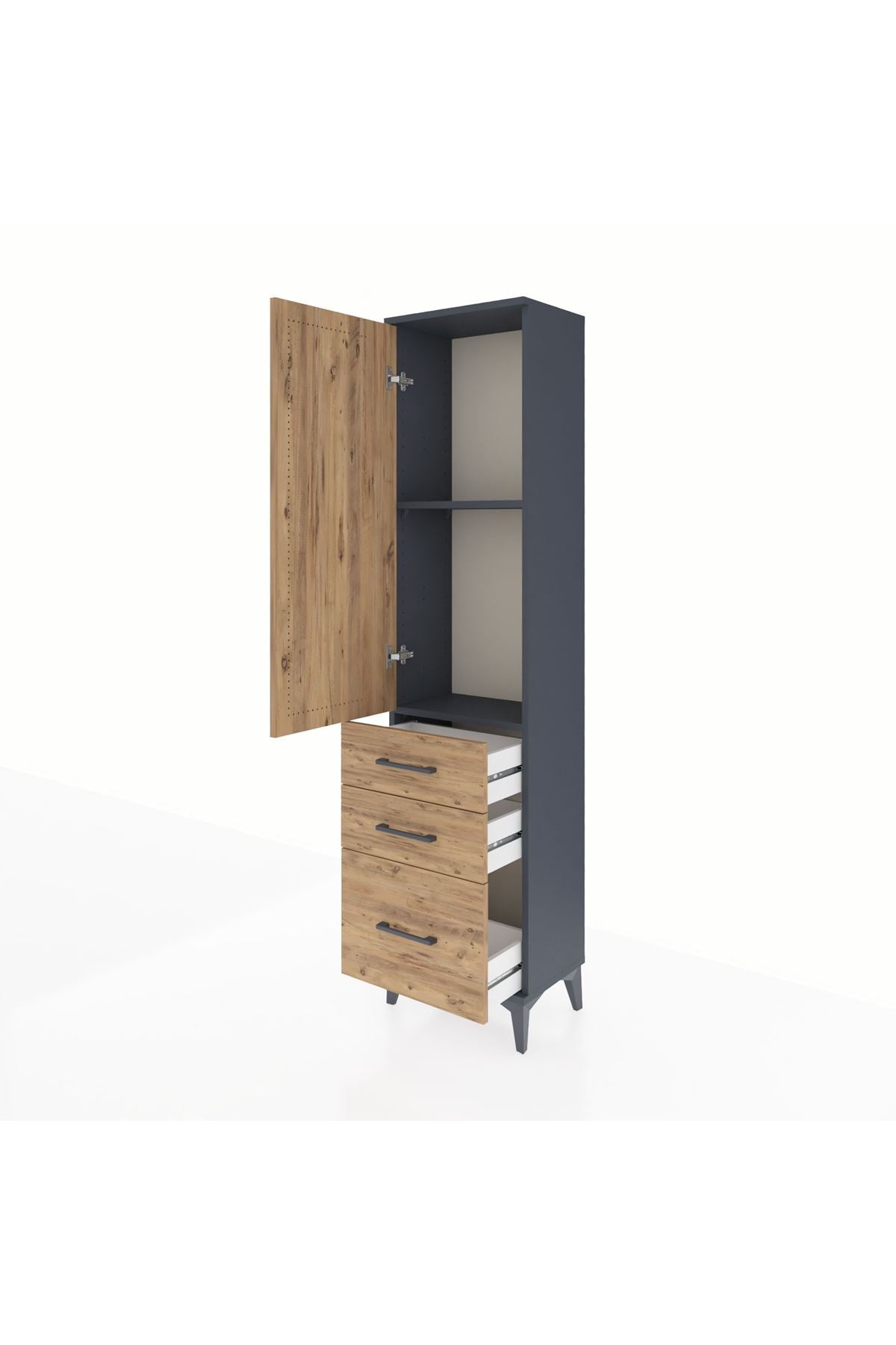 Arges Dolap 2 Raflı 3 Çekmeceli Tek Kapaklı 44x30x182 Antrasit-Çam