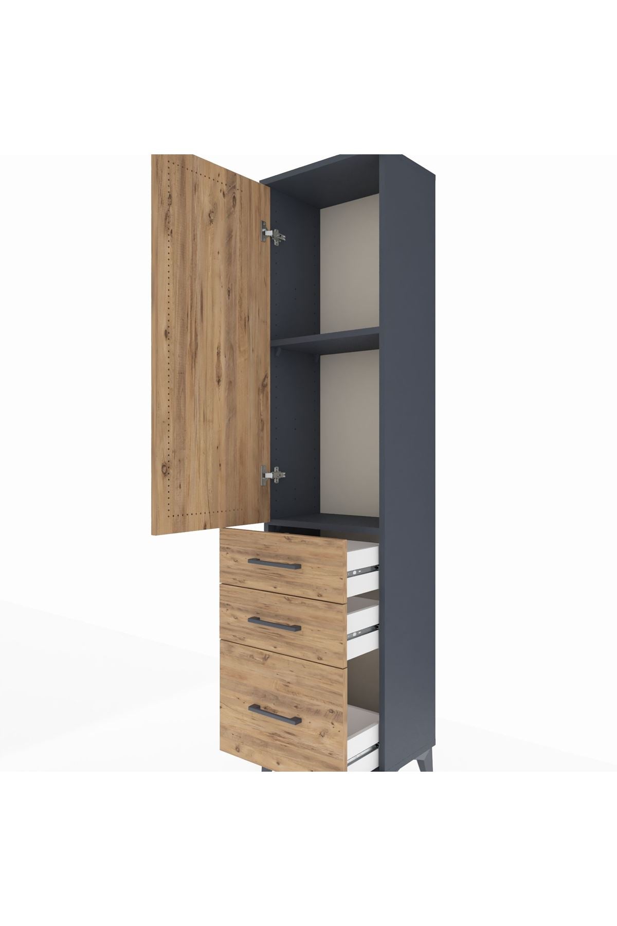 Arges Dolap 2 Raflı 3 Çekmeceli Tek Kapaklı 44x30x182 Antrasit-Çam