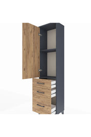 Arges Dolap 2 Raflı 3 Çekmeceli Tek Kapaklı 44x30x182 Antrasit-Çam