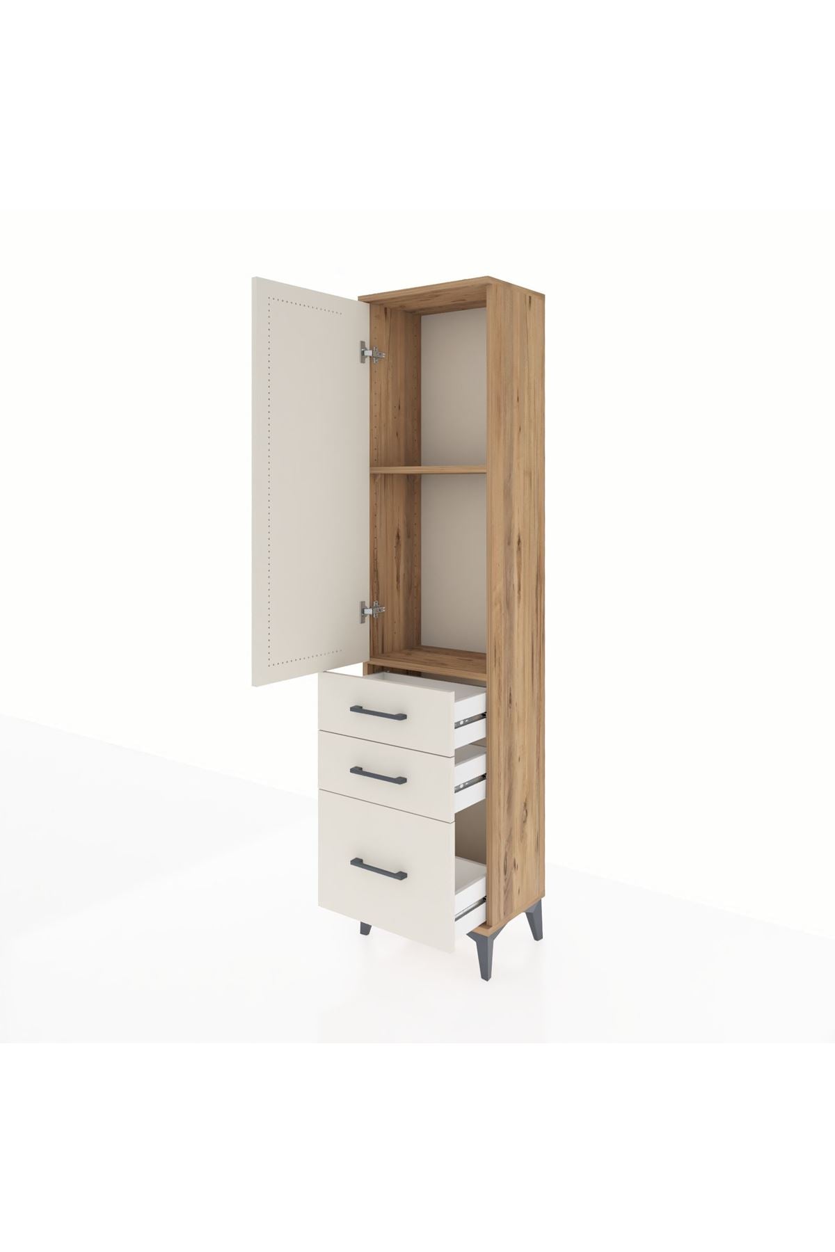 Arges Dolap 2 Raflı 3 Çekmeceli Tek Kapaklı 44x30x182 Çam-Aytaşı