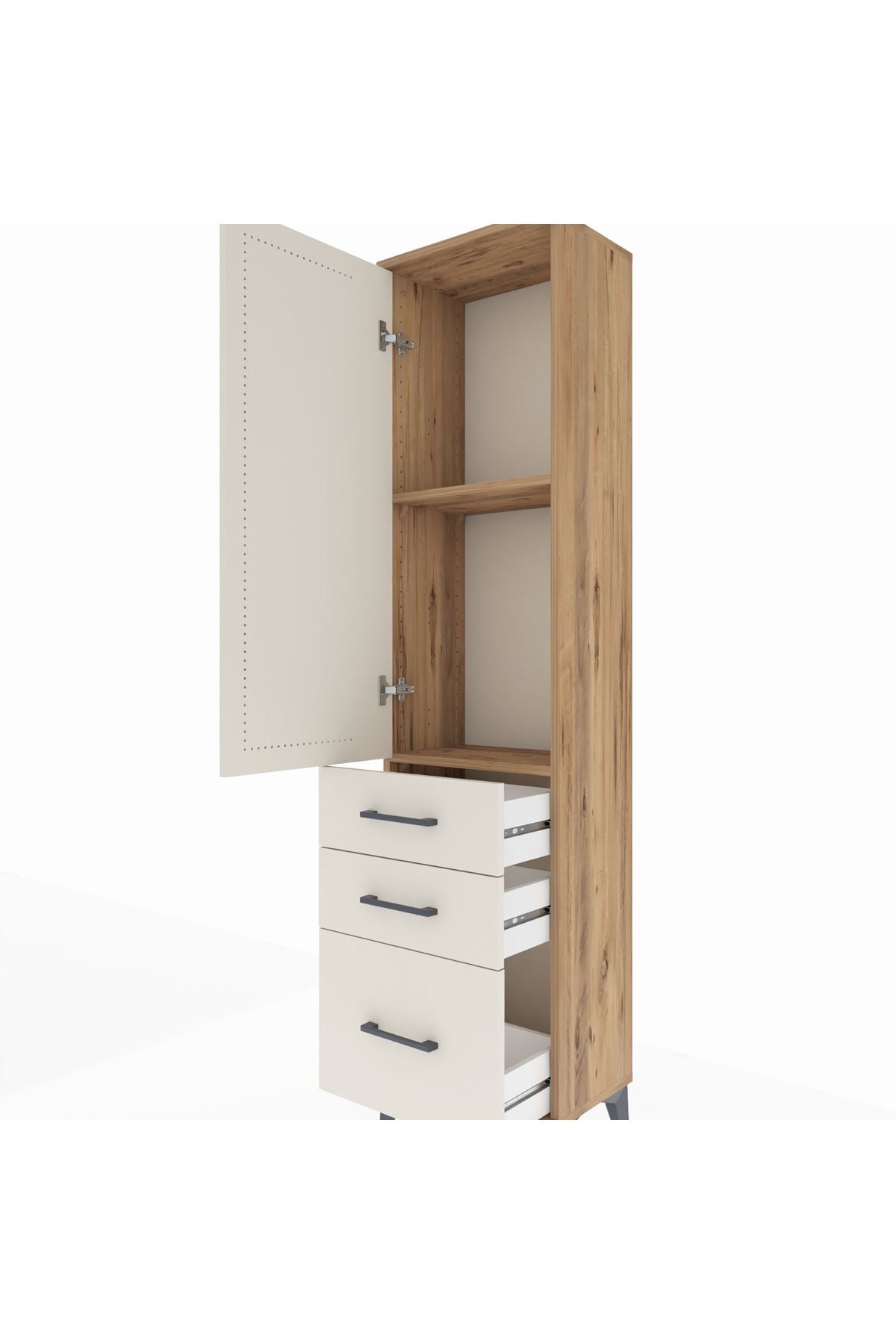 Arges Dolap 2 Raflı 3 Çekmeceli Tek Kapaklı 44x30x182 Çam-Aytaşı