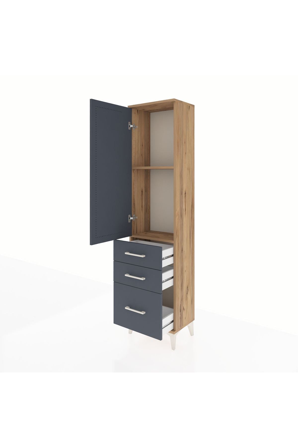 Arges Dolap 2 Raflı 3 Çekmeceli Tek Kapaklı 44x30x182 Çam-Antrasit