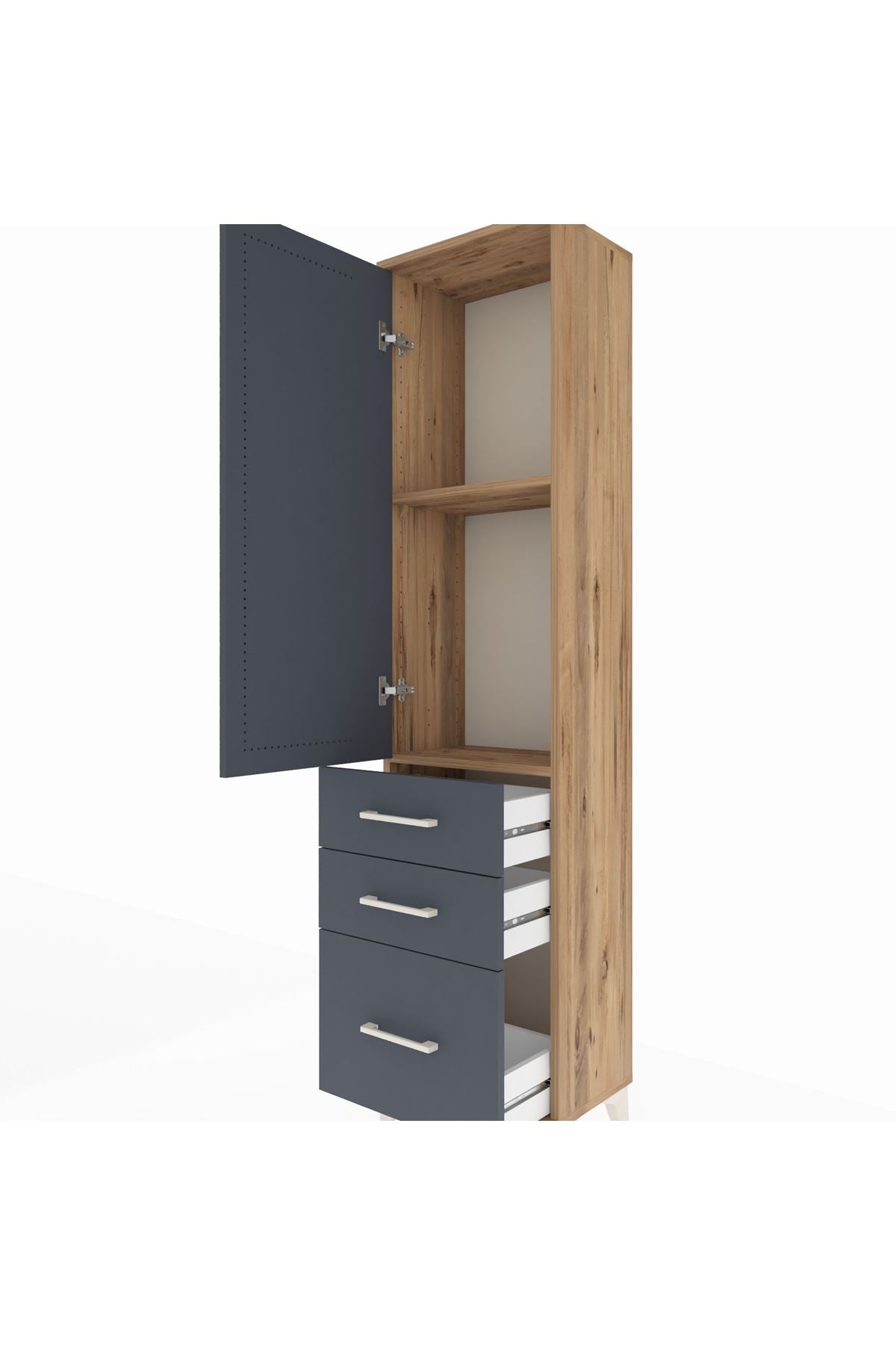 Arges Dolap 2 Raflı 3 Çekmeceli Tek Kapaklı 44x30x182 Çam-Antrasit