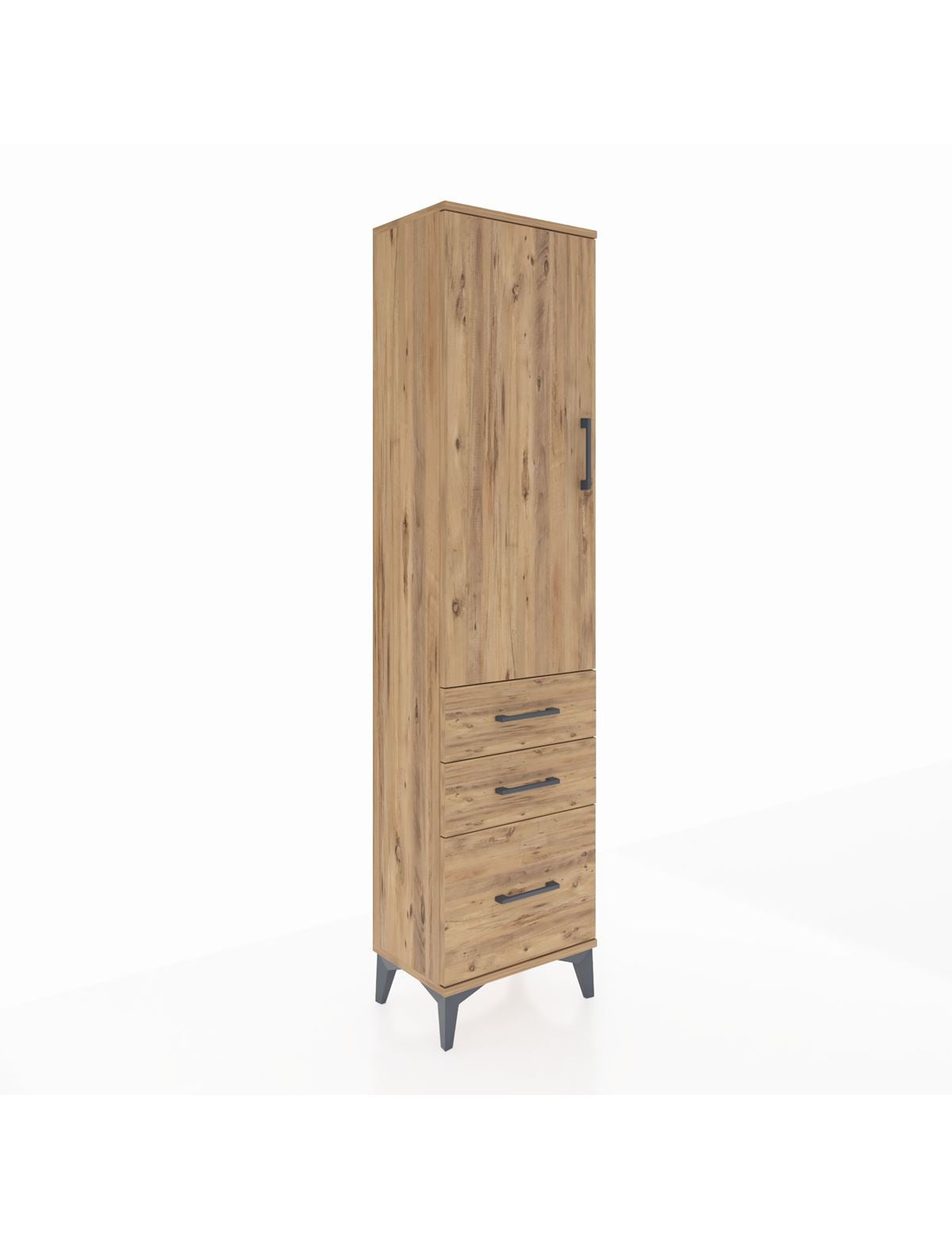 Arges Dolap 2 Raflı 3 Çekmeceli Tek Kapaklı 44x30x182 Çam-Çam