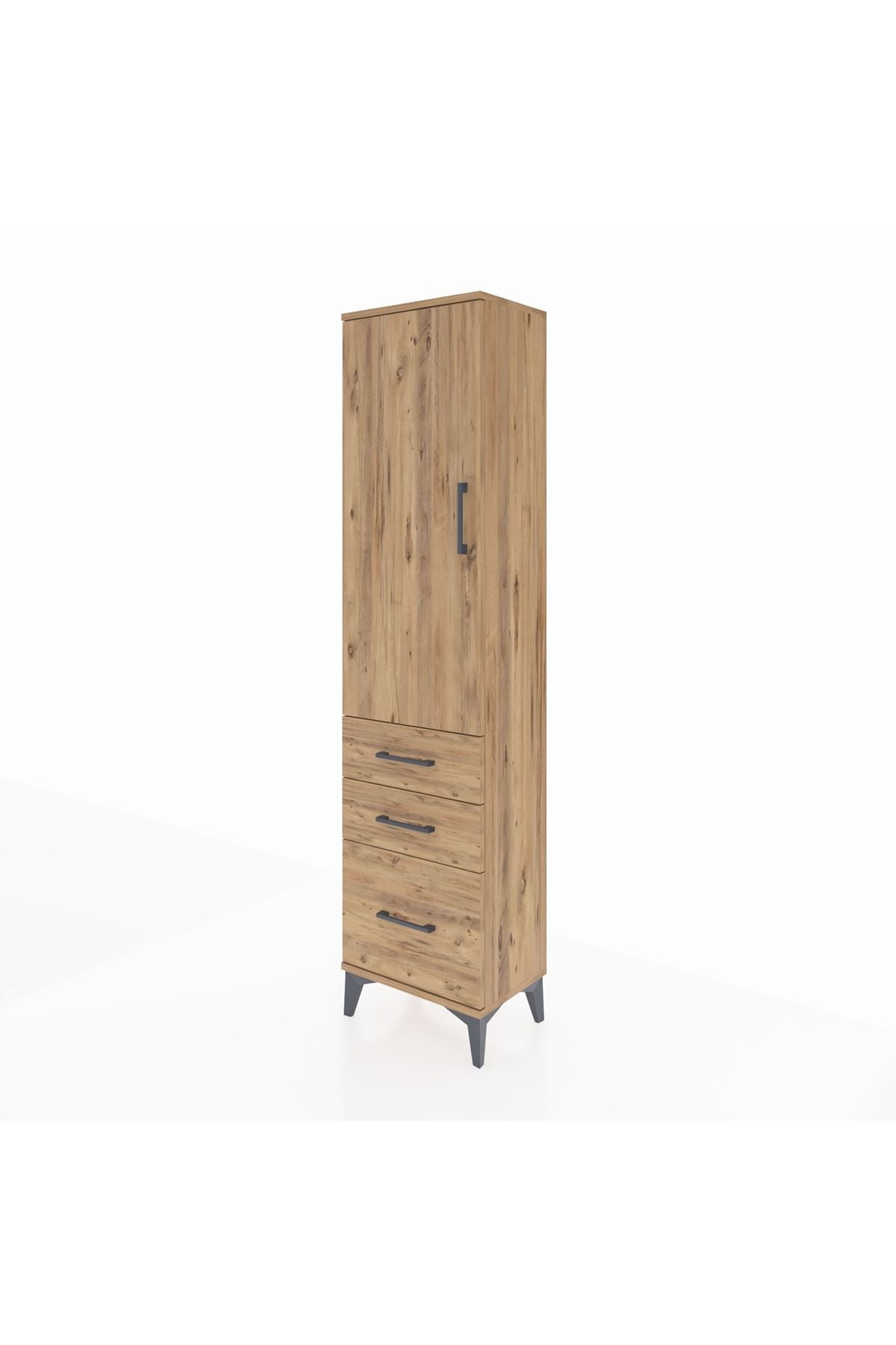 Arges Dolap 2 Raflı 3 Çekmeceli Tek Kapaklı 44x30x182 Çam-Çam