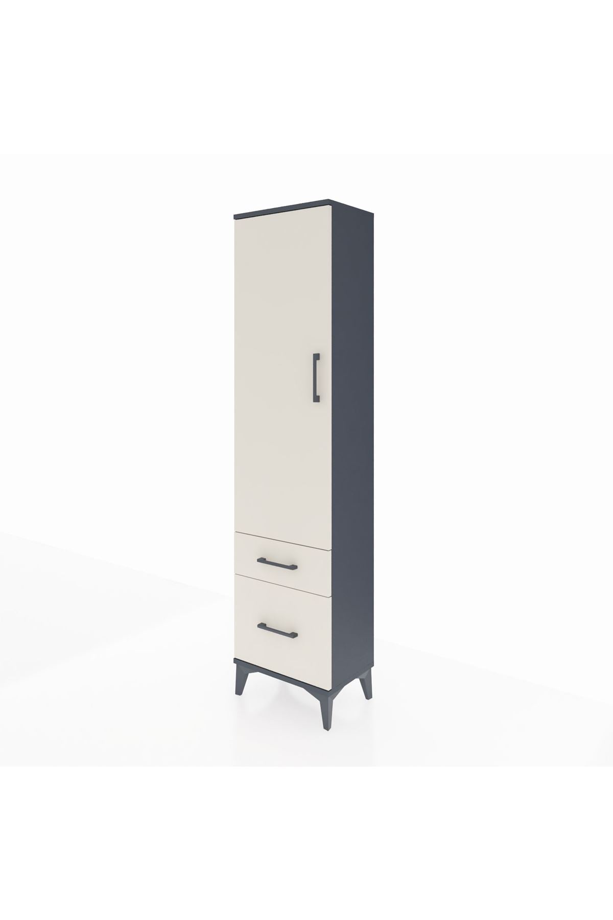 Arges Dolap 2 Raflı 2 Çekmeceli Tek Kapaklı 44x30x182 Antrasit-Aytaşı