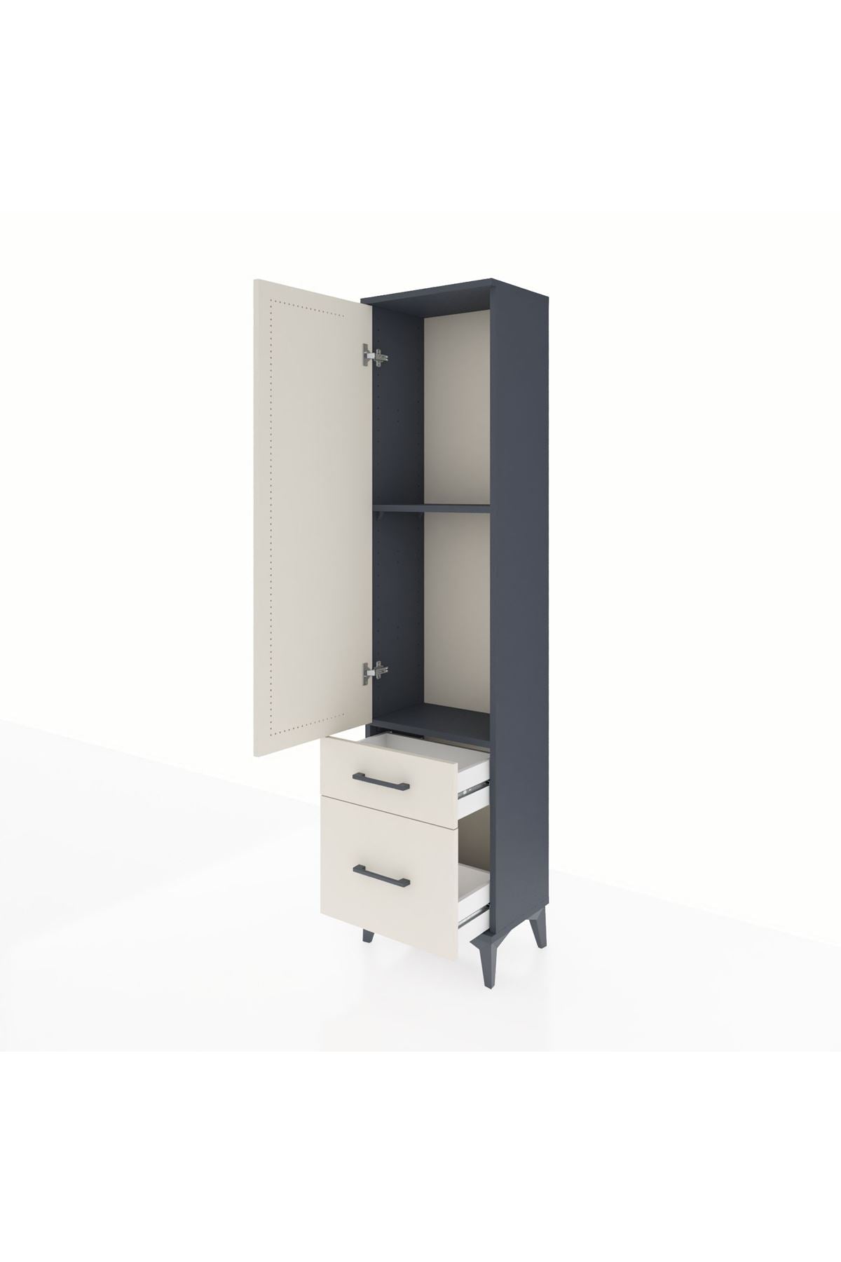 Arges Dolap 2 Raflı 2 Çekmeceli Tek Kapaklı 44x30x182 Antrasit-Aytaşı