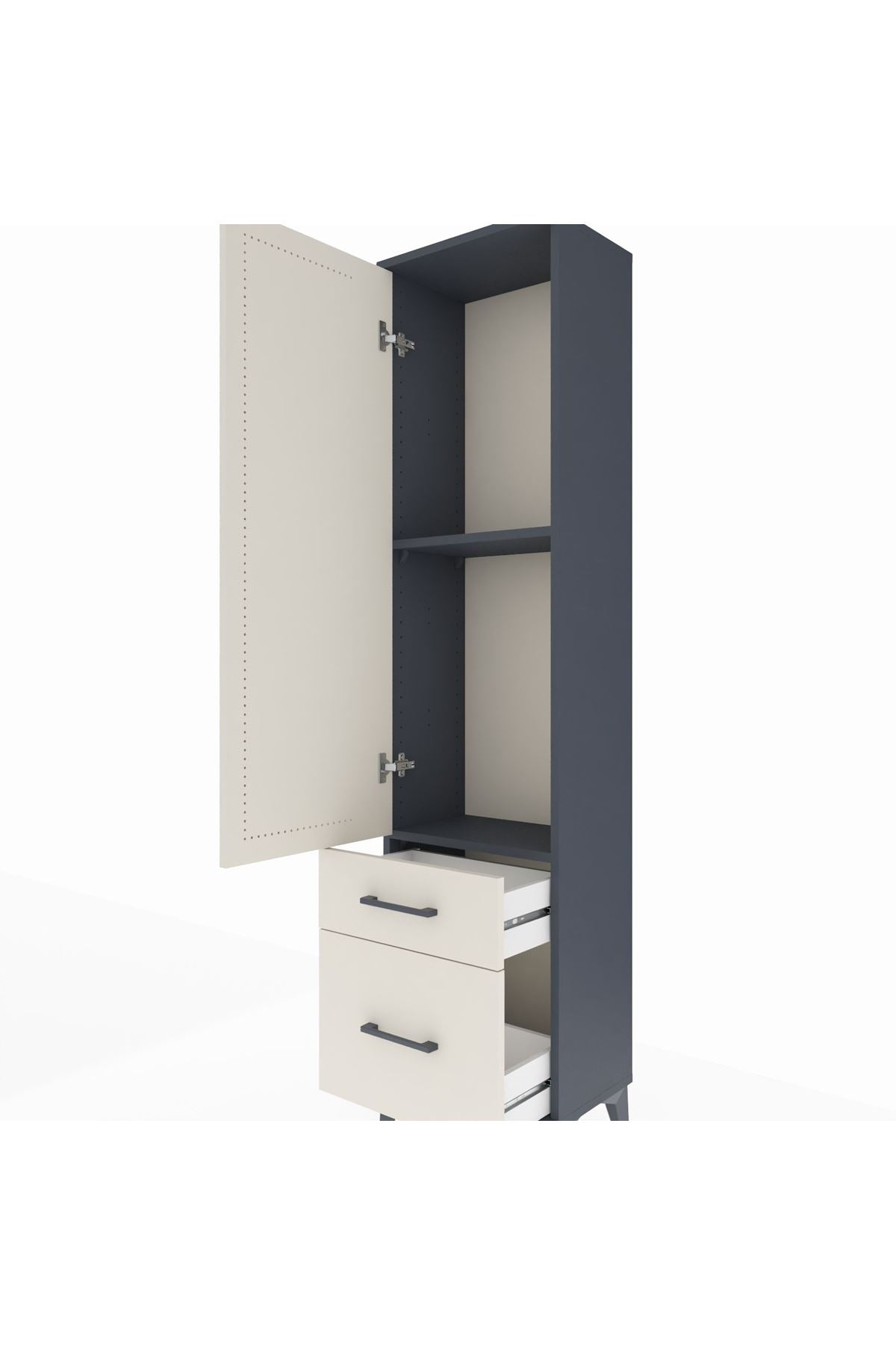 Arges Dolap 2 Raflı 2 Çekmeceli Tek Kapaklı 44x30x182 Antrasit-Aytaşı