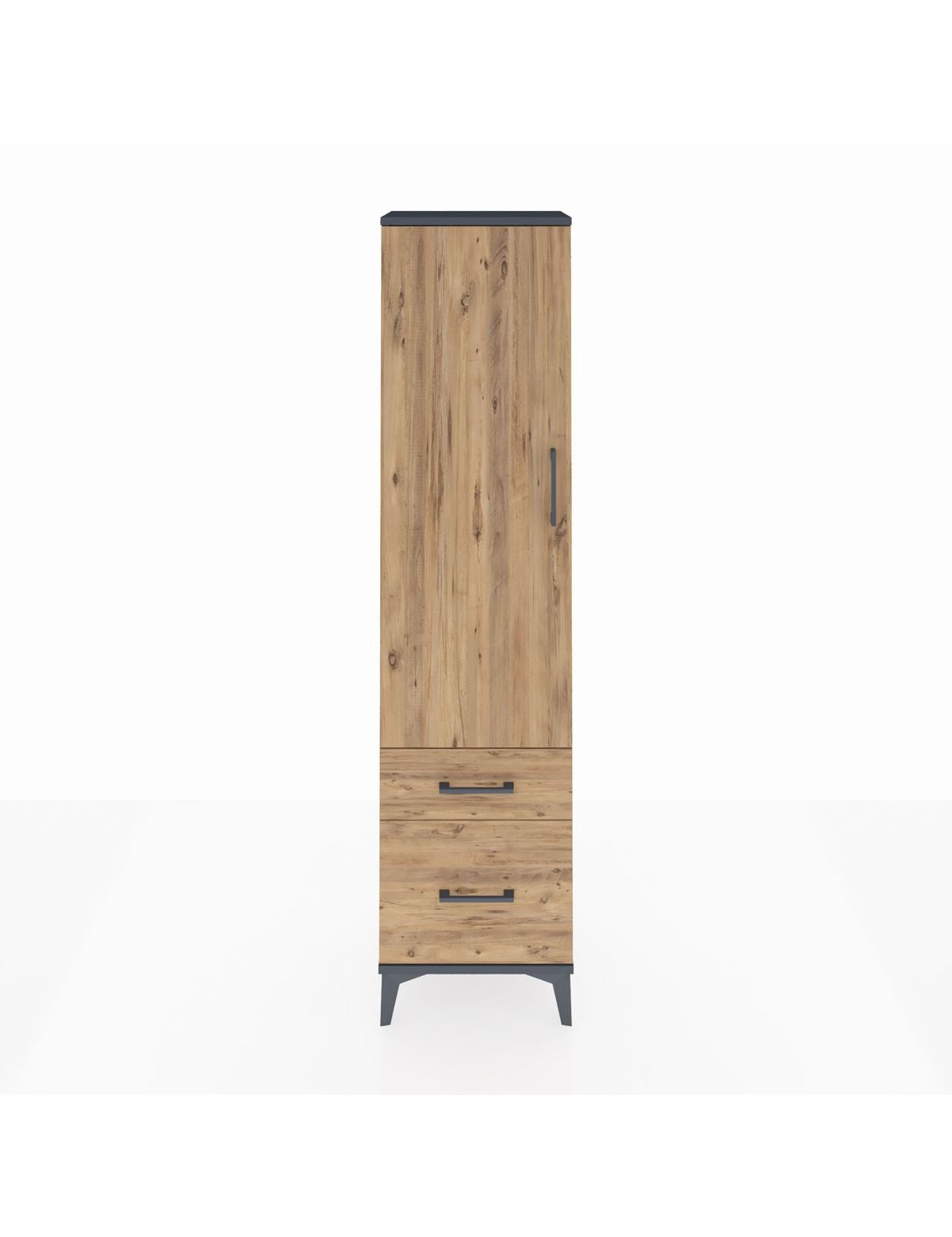 Arges Dolap 2 Raflı 2 Çekmeceli Tek Kapaklı 44x30x182 Antrasit-Çam