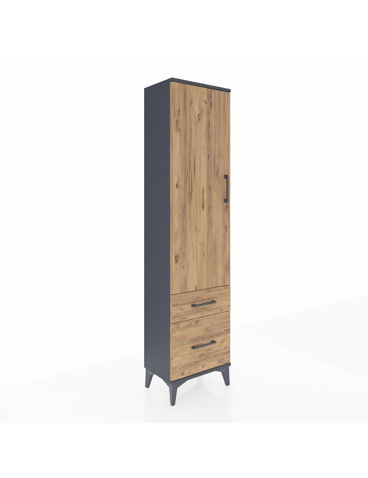 Arges Dolap 2 Raflı 2 Çekmeceli Tek Kapaklı 44x30x182 Antrasit-Çam