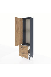 Arges Dolap 2 Raflı 2 Çekmeceli Tek Kapaklı 44x30x182 Antrasit-Çam