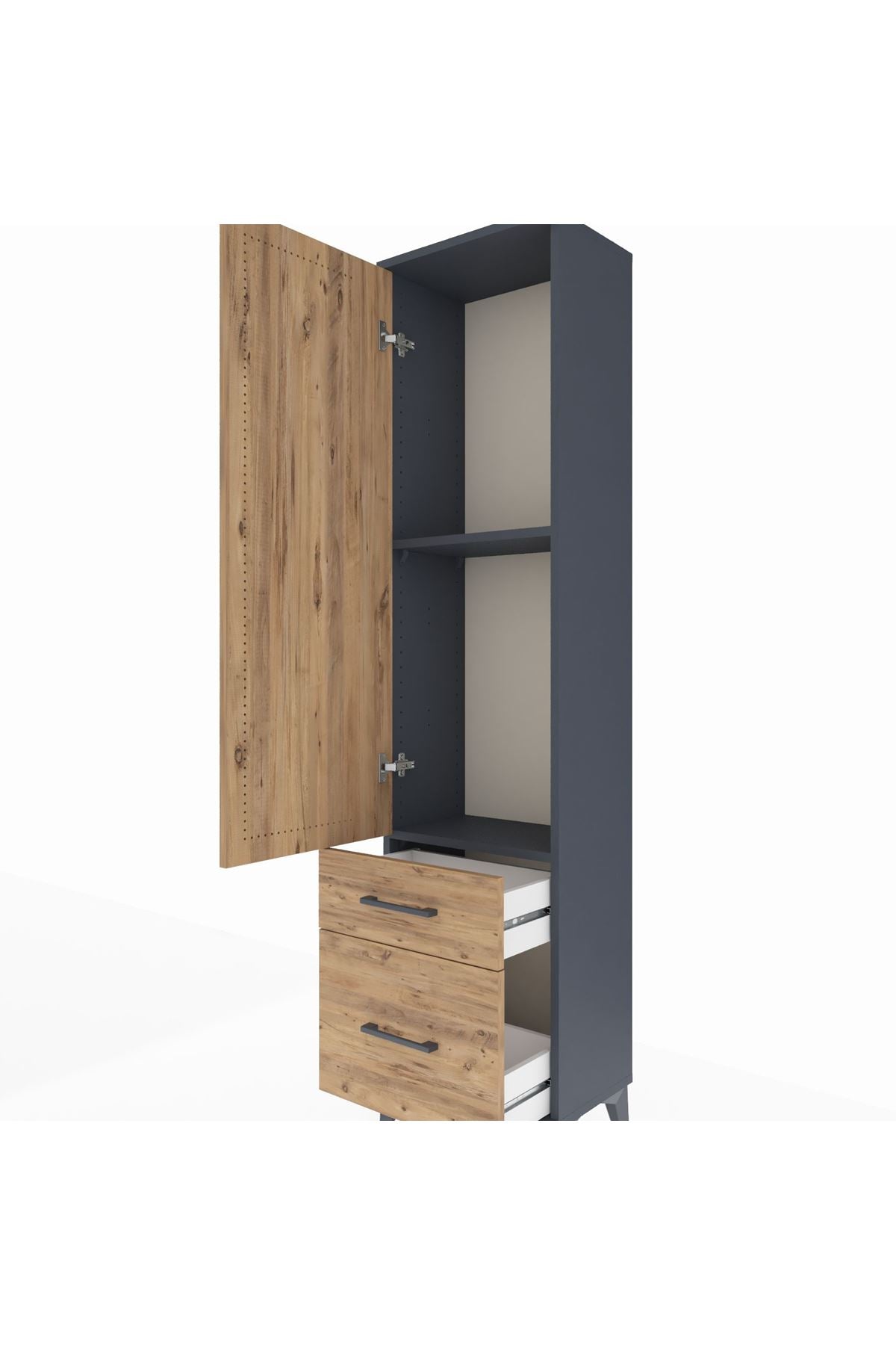 Arges Dolap 2 Raflı 2 Çekmeceli Tek Kapaklı 44x30x182 Antrasit-Çam