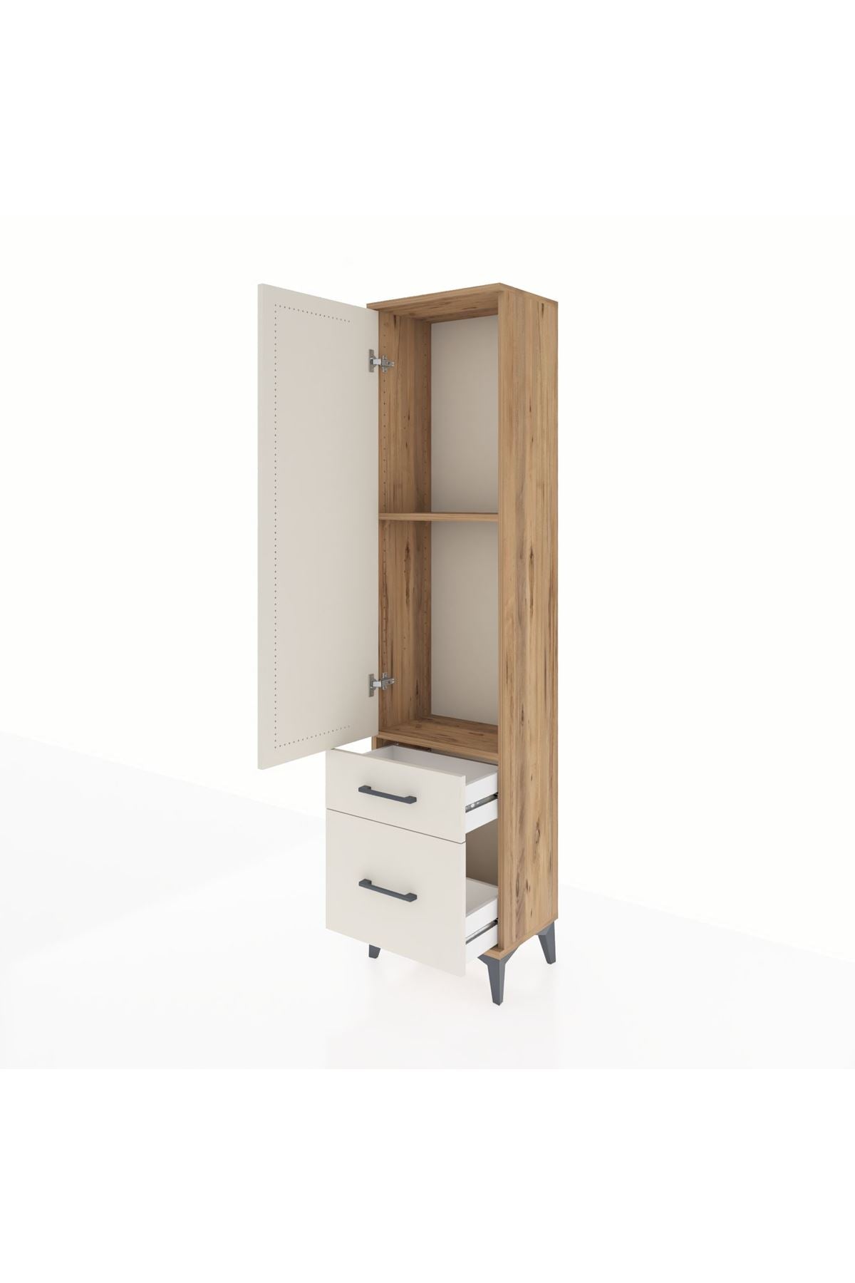 Arges Dolap 2 Raflı 2 Çekmeceli Tek Kapaklı 44x30x182 Çam-Aytaşı